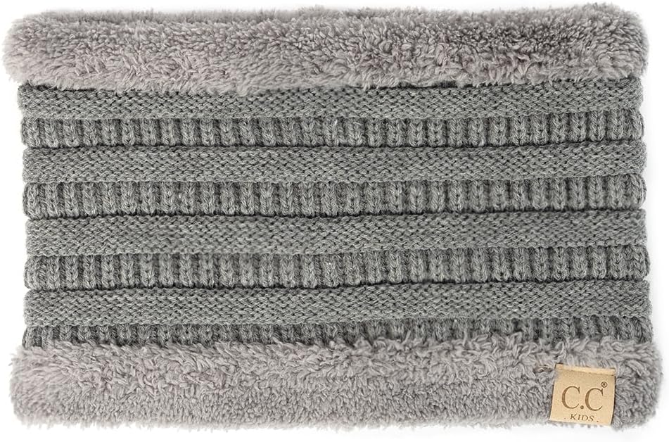 C.C Kids Ribbed Neck Warmer For Boys Girls - Comfortable Soft Warm Children Youth Knit Neck Gaiter with Fuzzy Lining