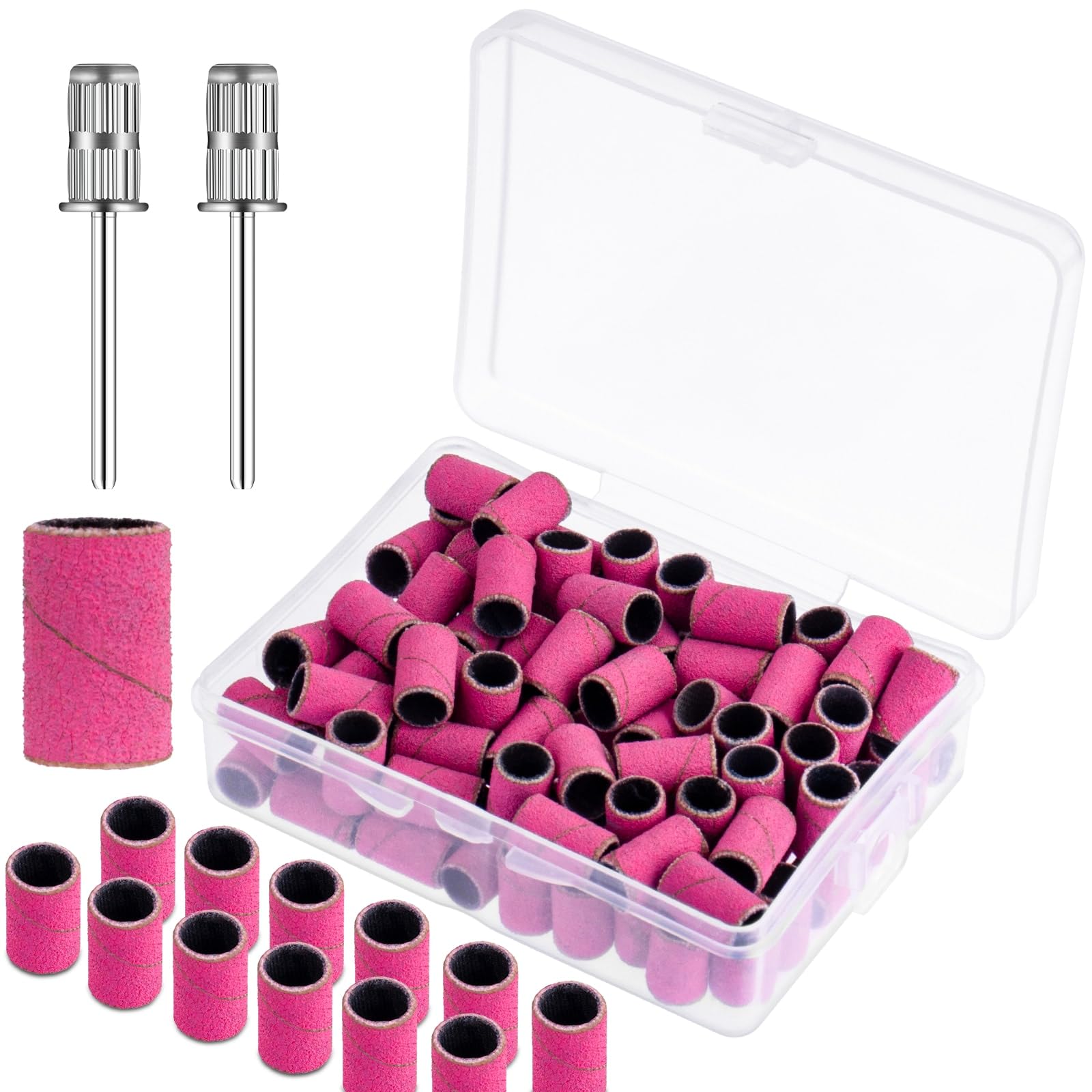Difenni Sanding Bands for Nail Drill,Sanding Bands Nail Drill Bits 100 Pcs Nail Sanding Bands Fine Grit #180 with Storage Box for Most Size 3/32" Nail Drill Machine(Pink)
