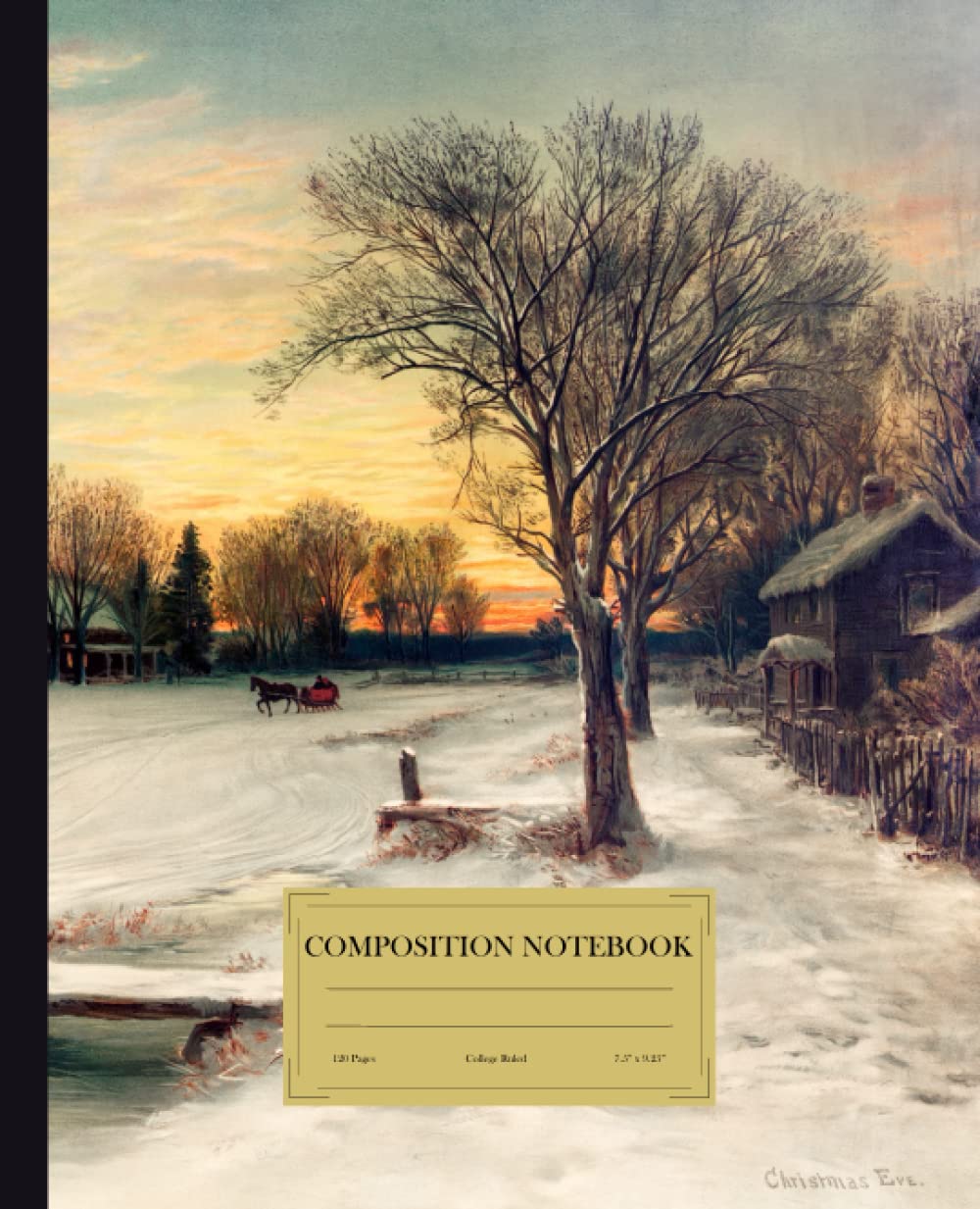 Vintage Winter Christmas Landscape Composition Notebook: College Ruled Composition Notebook with 120 Pages and 7.5" x 9.25" size (Vintage Xmas