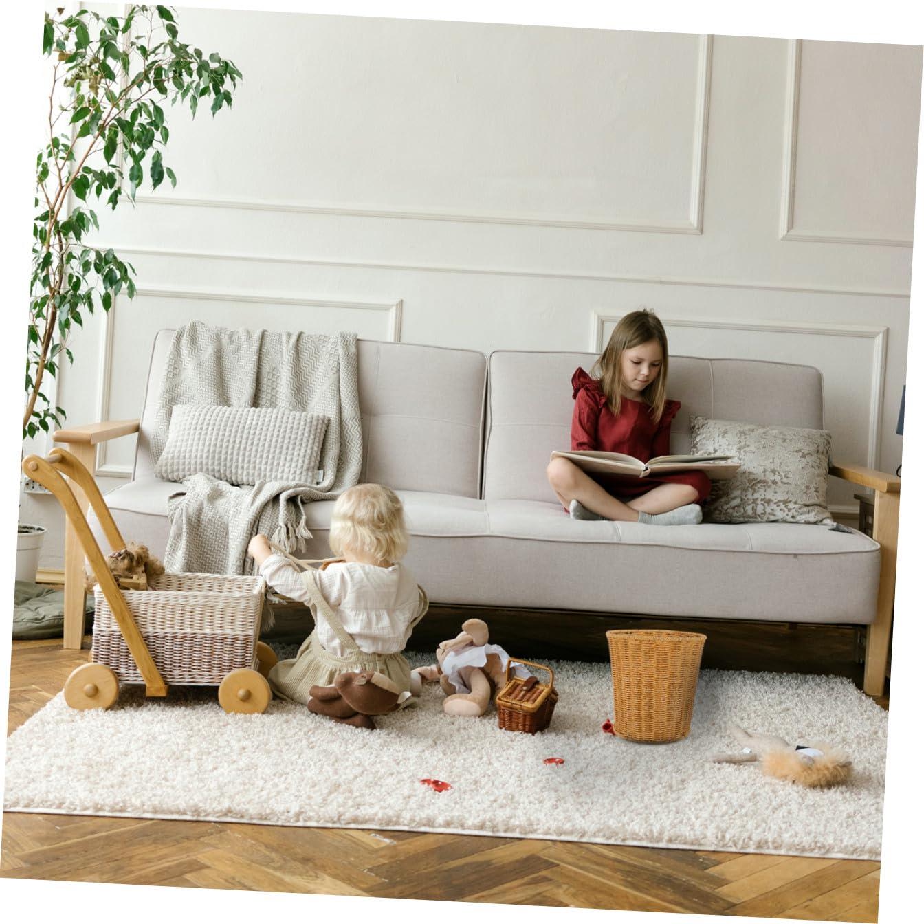 1PC Lifelike Rattan Woven Storage Basket Versatile Plastic Container for Living Home Organization Trash Lightweight Design
