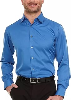 Mens Classic Fit Sateen Stretch Button Down Dress Shirt Formal Wrinkle Resistant - Buy now