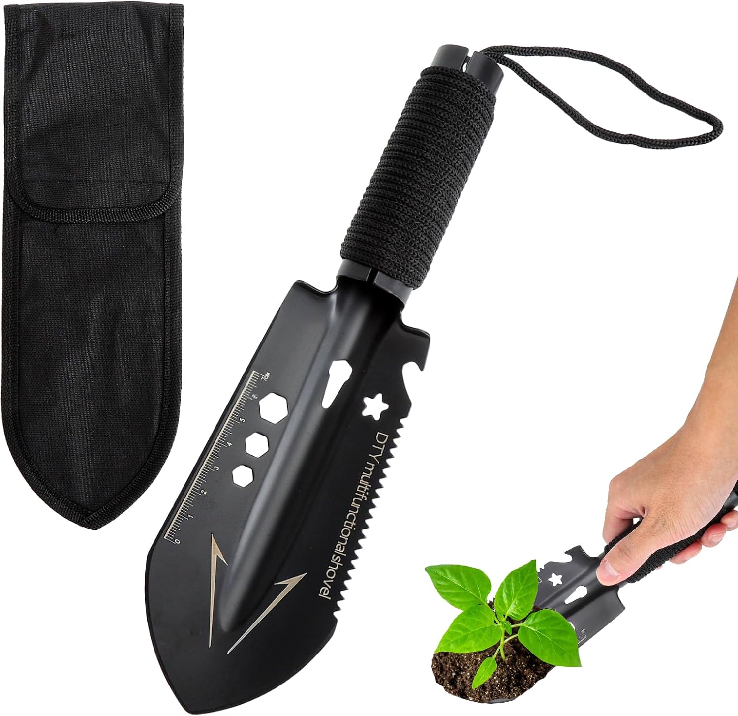 Mini Camping Shovel 7-in-1 for Outdoor Use - Multifunctional Shovel with Paracord Handle Folding Spade Design Bottle Opener Hex Key Saw for Car Hiking Survival & Camping