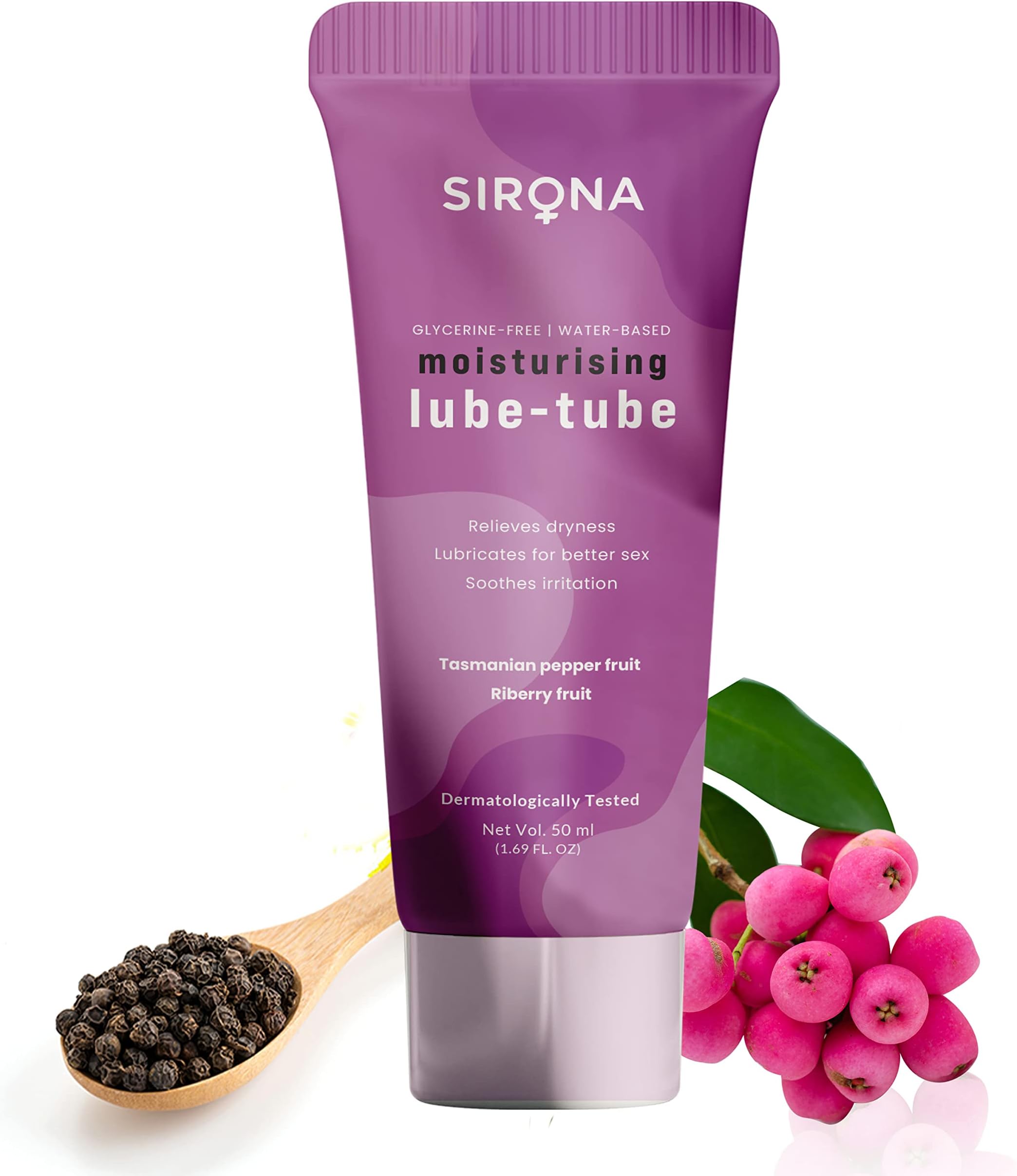 Sirona Lube Riberry Flavoured Natural Lubricant Gel for Men & Women | Glycerine Free | Water-Based | Everyday Vaginal Moisturizer - 50 ml (Pack of 1)