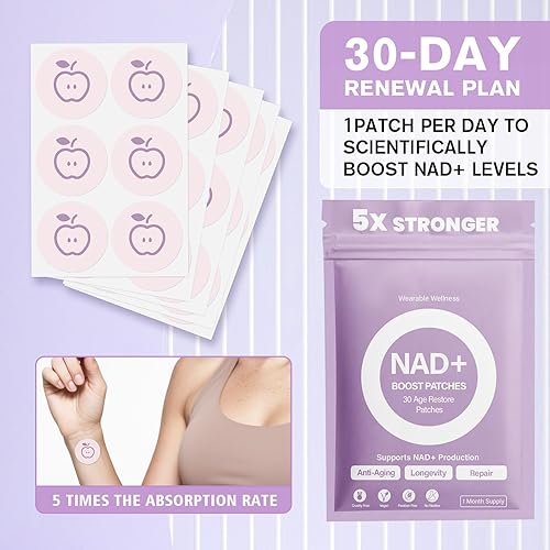 Miniatura 6 de Parches NAD+ para mujeres y hombres, fórmula 5 veces más fuerte anti-envejecimiento y apoyo para el bienestar NMNH, resveratrol, vitamina C y CoQ10