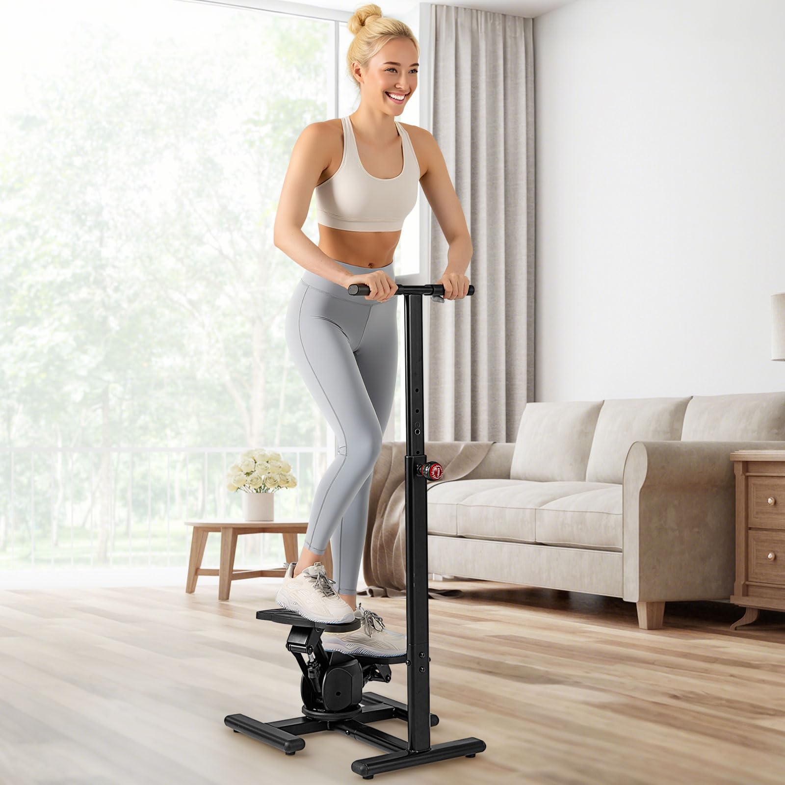 COSTWAY Stepper Fitness con Manubrio Regolabile in Altezza, Display LCD, Pedali Antiscivolo e Resistenza Idraulica, Stepper in Metallo, ABS, PP e EVA per Casa, Ufficio e Palestra