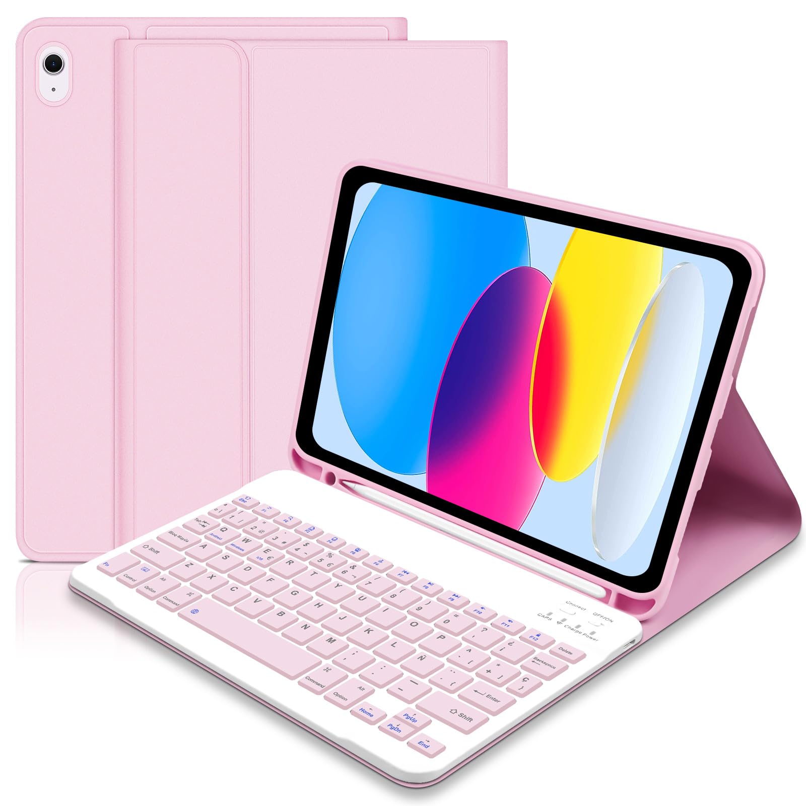 Lielax Funda con Teclado para iPad 10ª generación 2022/ (A16) 11ª generación 2025, Funda iPad 10 Generación con Teclado, Bluetooth Magnético Desmontable para 10.ª Gen 2022, Rosa