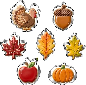 7 Pcs Mini Fall Cookie Cutter Set, 2.0 Inch, Dishwasher Safe | Mini stainless steel cutters for fall cookies, pie crusts, fondant shapes, sandwiches, cheese, fruit and fall party treats