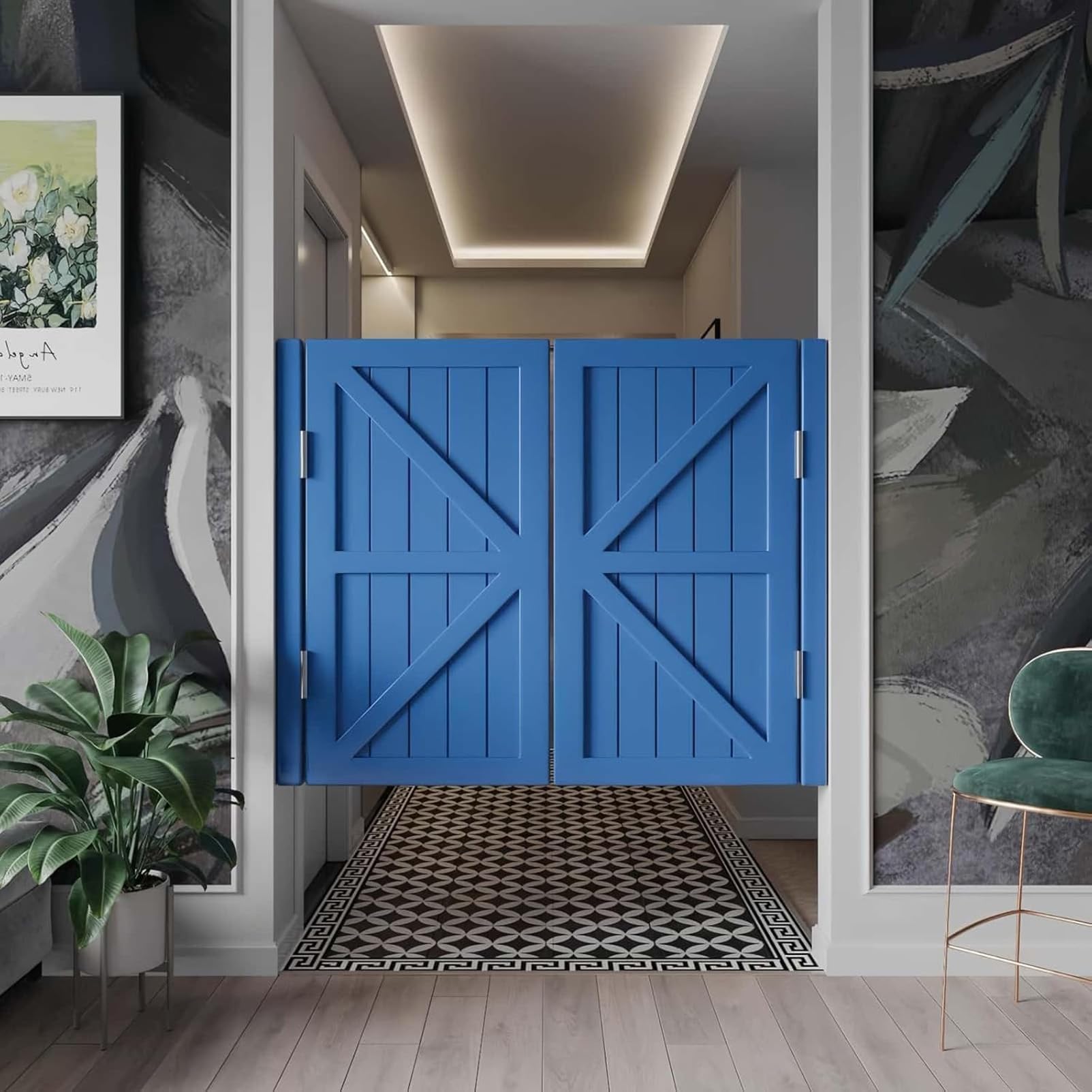 Solid Wood Swing Doors for Cafe & Bar Auto Close Saloon Style with Stainless Steel Hinges Double Action Design Interior Half Waist Doors in Blue& Stylish