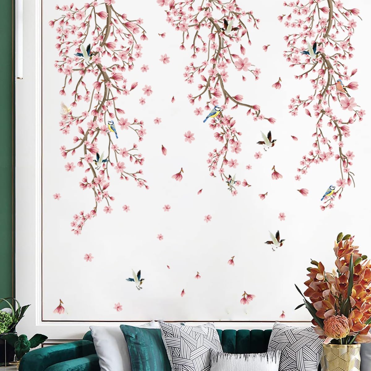 Amazon.com: DEIKOKA Pink Cherry Blossom Wall Decals Removable Hanging ...