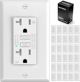 ELECTECK 30팩 GFCI 콘센트 20Amp, 실외 내후성(WR), LED 표시등이 있는 울트라 슬림 GFI 콘센트, 접지 오류 회로 차단기, 월플레이트 포함, ETL 등록, 화이트