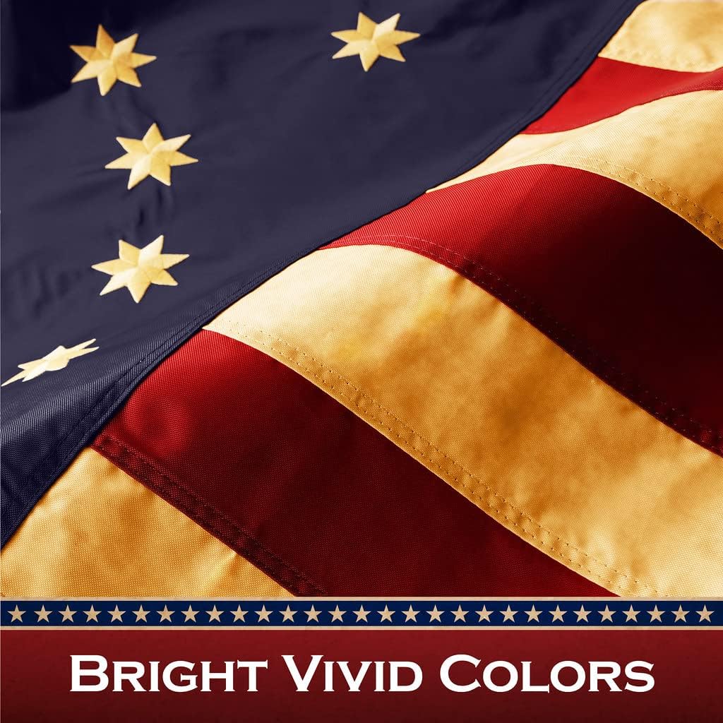 G128 Bennington Tea-Stained Flag | 3x5 Ft | Pole Sleeve Embroidered 420D Polyester - Embroidered Stars, Sewn Stripes, Brass Grommets, Indoor/Outdoor, Vibrant Colors, Quality Polyester