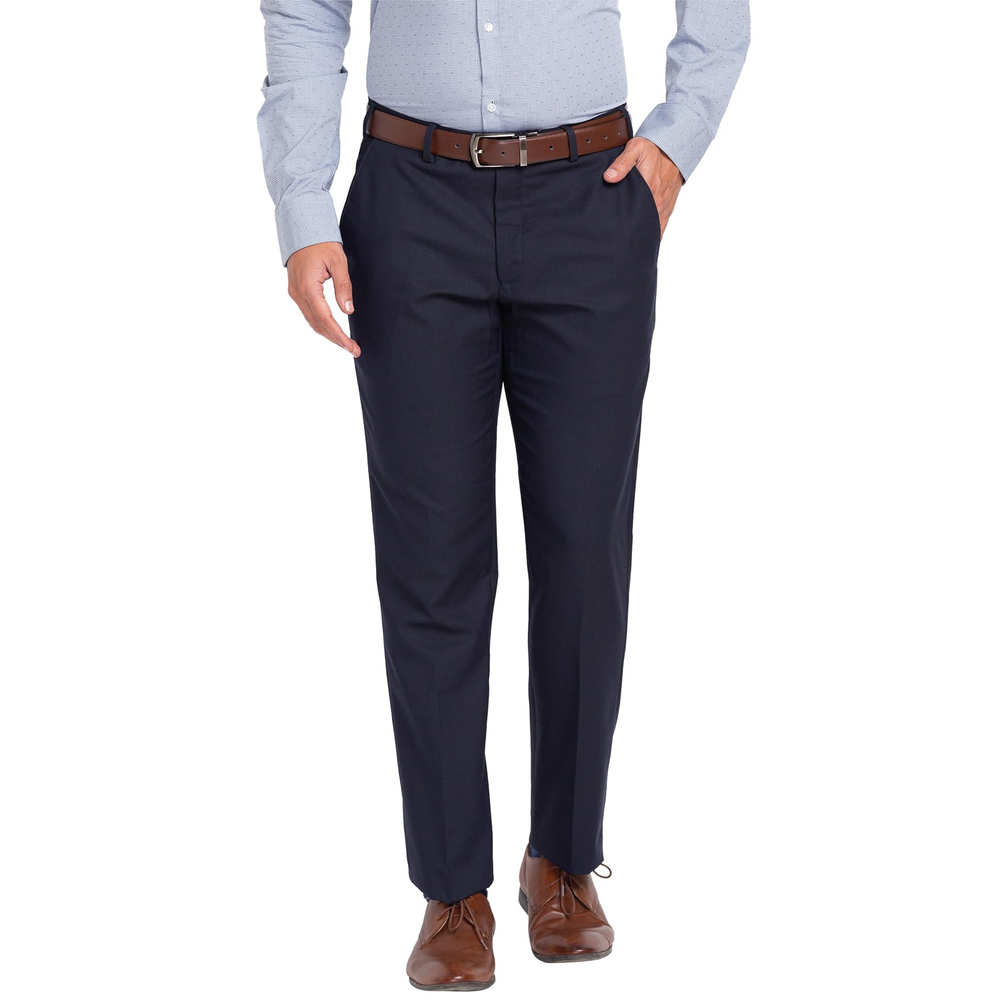 park avenue Men's Poly Viscose Blend Twill Pattern Smart Fit Flat Front Formal Trouser-picture-28