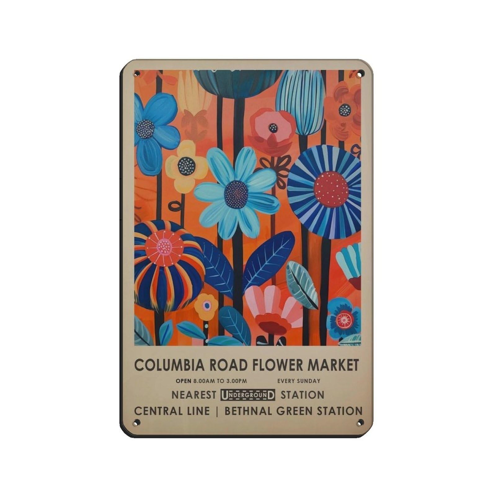 Columbia Road Flower Market, London Flower Market (2) Retro Poster Metal Tin Sign Chic Art Retro Iron Painting Bar People Cave Cafe Family Garage Poster Wall Decoration 8x12inch(20x30cm)