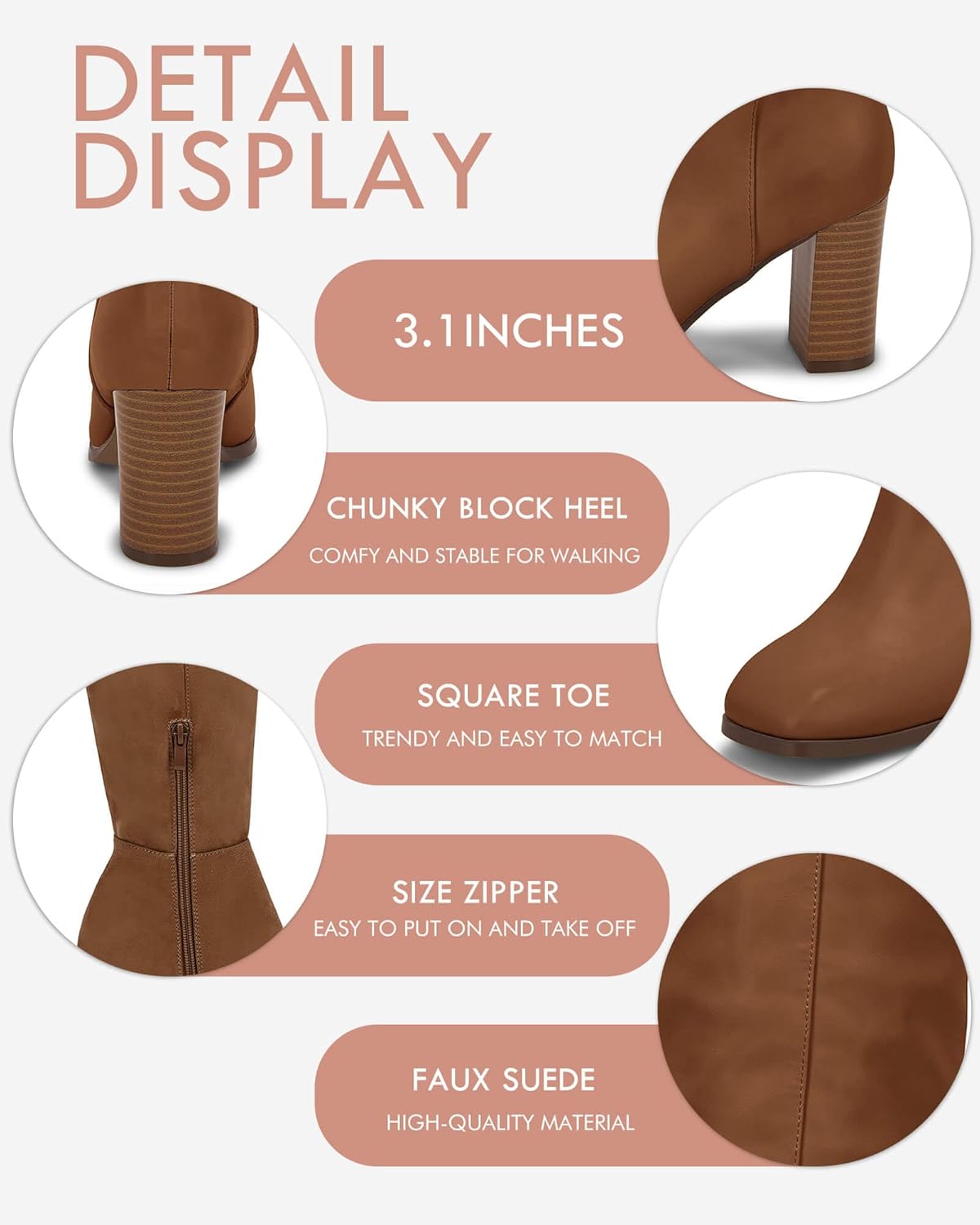 Coutgo Womens Knee High Boots Chunky Block Heels Square Toe Side Zipper Faux...  - Bild 38 von 59