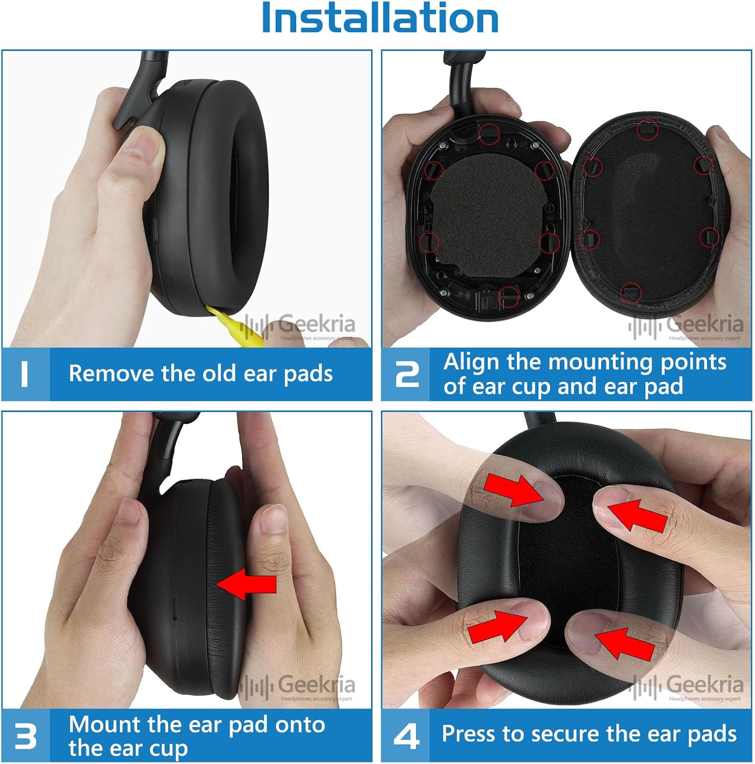 Geekria Sport Cooling-Gel Replacement Ear Pads Compatible with Sony WH-1000XM5 Headphones Ear Cushions, Repair Parts (Black) image 5