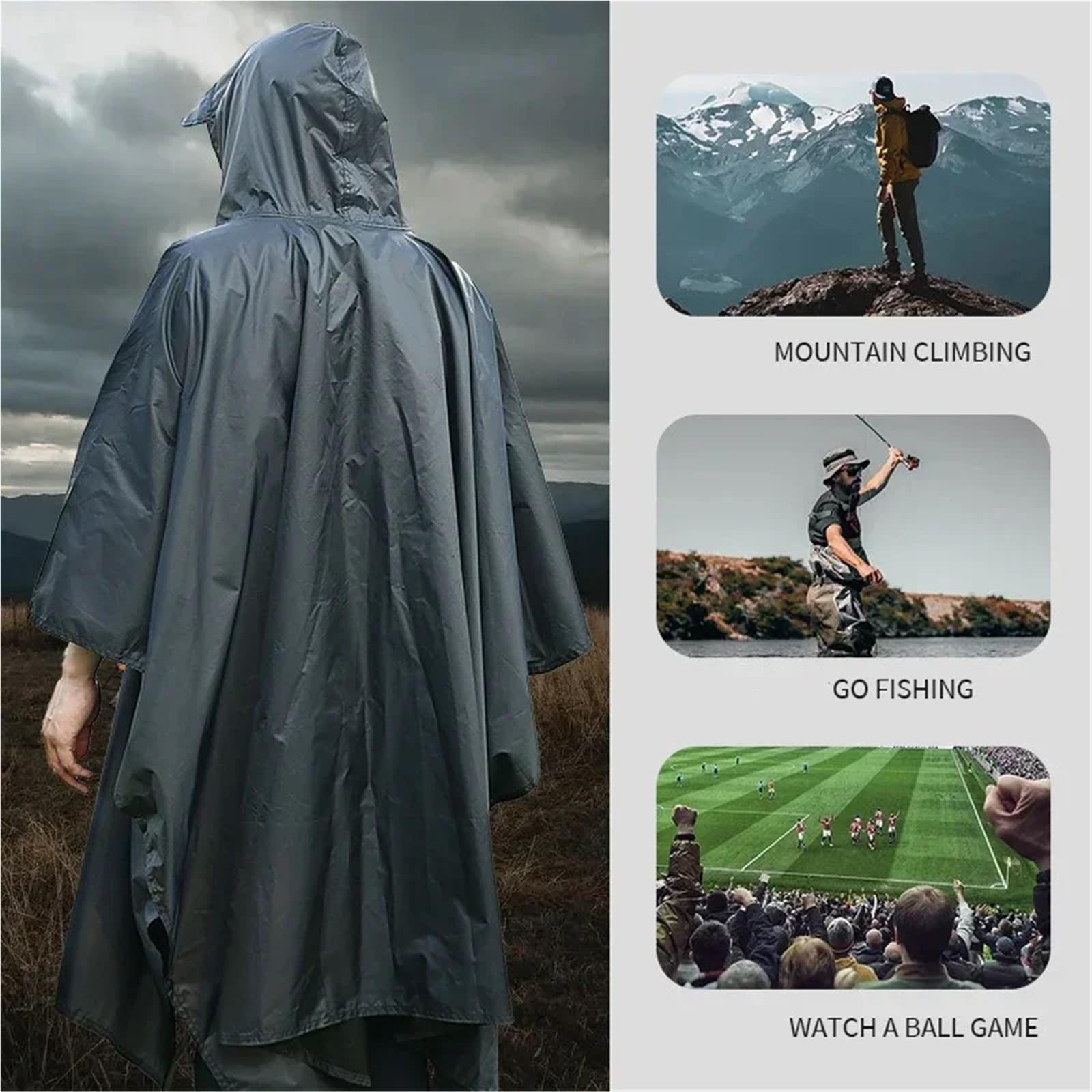 1 pz. Impermeabile 3 in con cappuccio e maniche, impermeabile, poncho antipioggia for moto, copertura for campeggio, escursionismo, viaggio, tenda