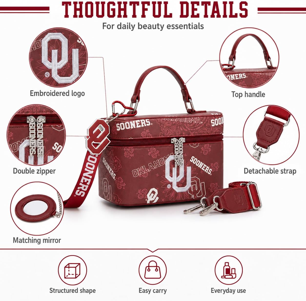 NCAA Makeup Bag for Women, Portable Cosmetic Bag, Large Capacity Travel Makeup Bags for Fan Gifts image 3
