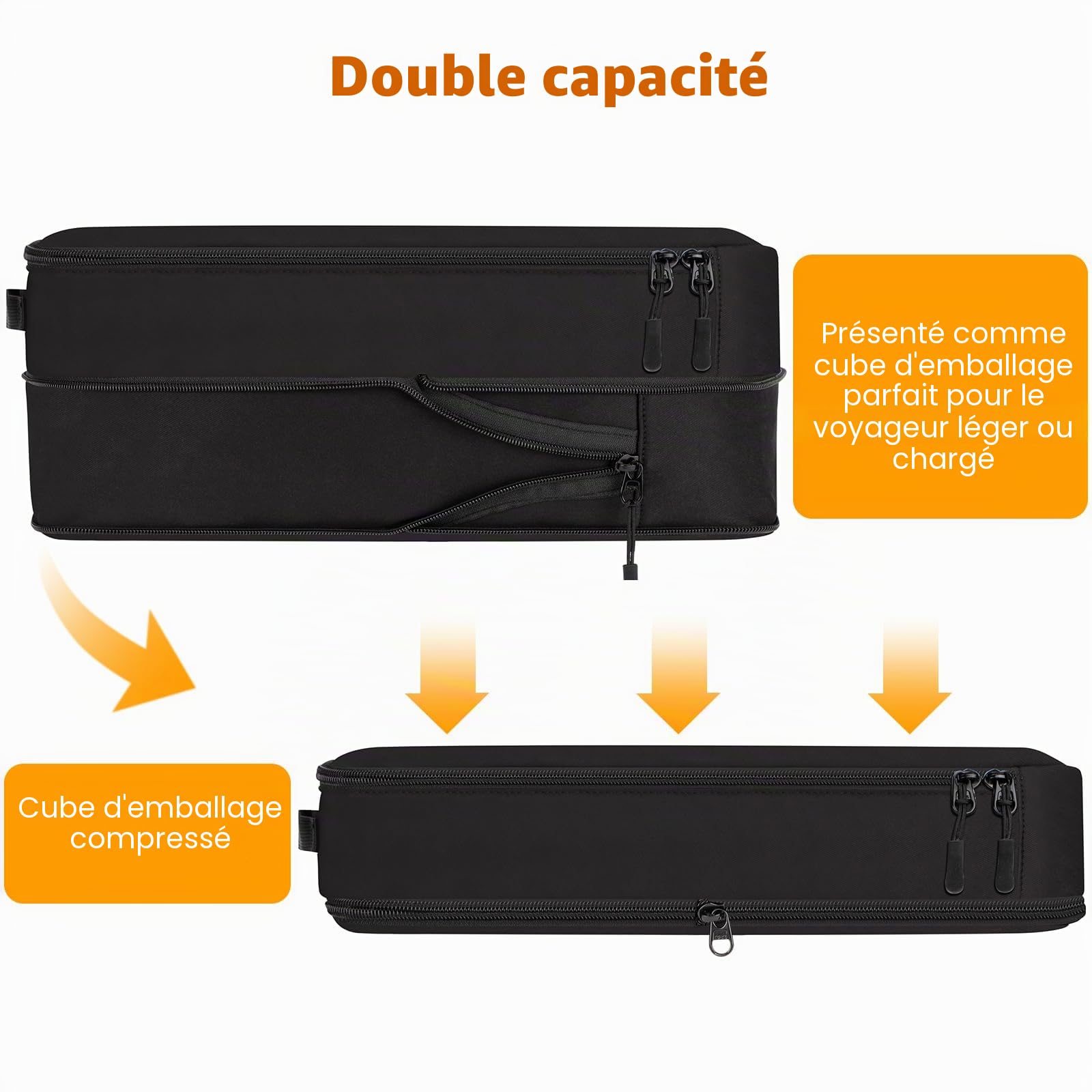 Lumesner Lot de 8 cubes d'emballage de compression pour valises de voyage, organiseurs de sacs de compression et cubes de voyage (8 pièces, noir)