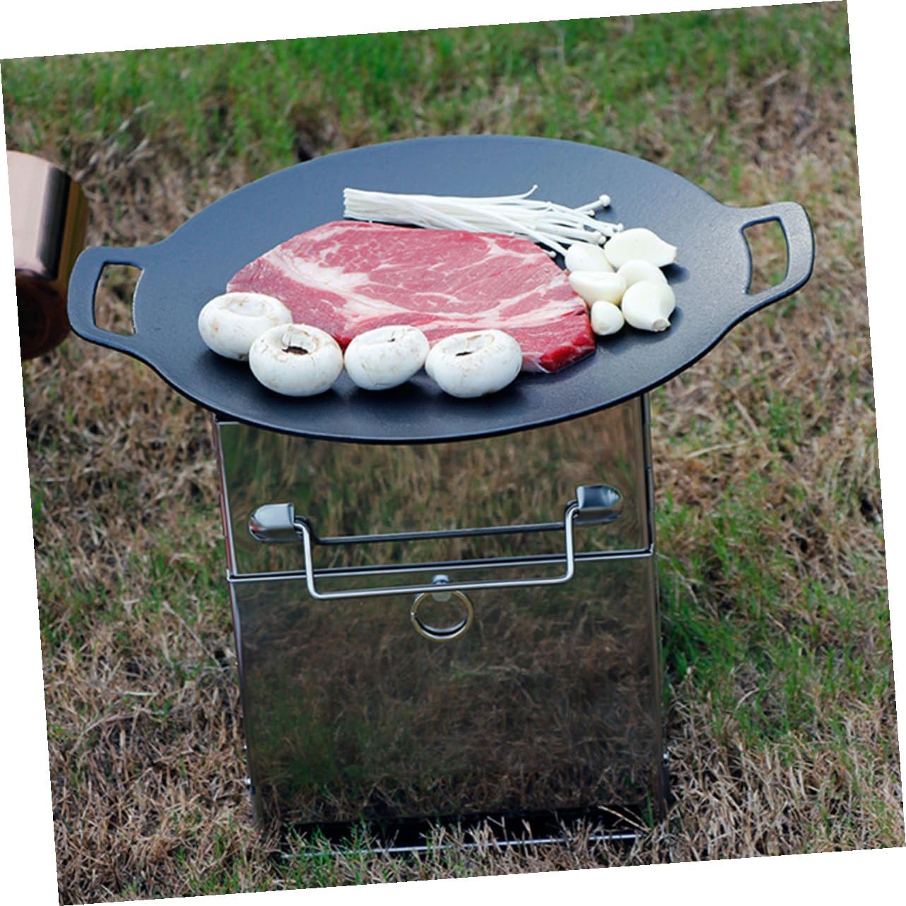 BETOOKY Piastra Grill in Ferro per Barbecue e Campeggio Manico | Uso Domestico e Vacanze in Famiglia, Ampia Superficie per Carne e Verdure, Finitura senza Sbavature