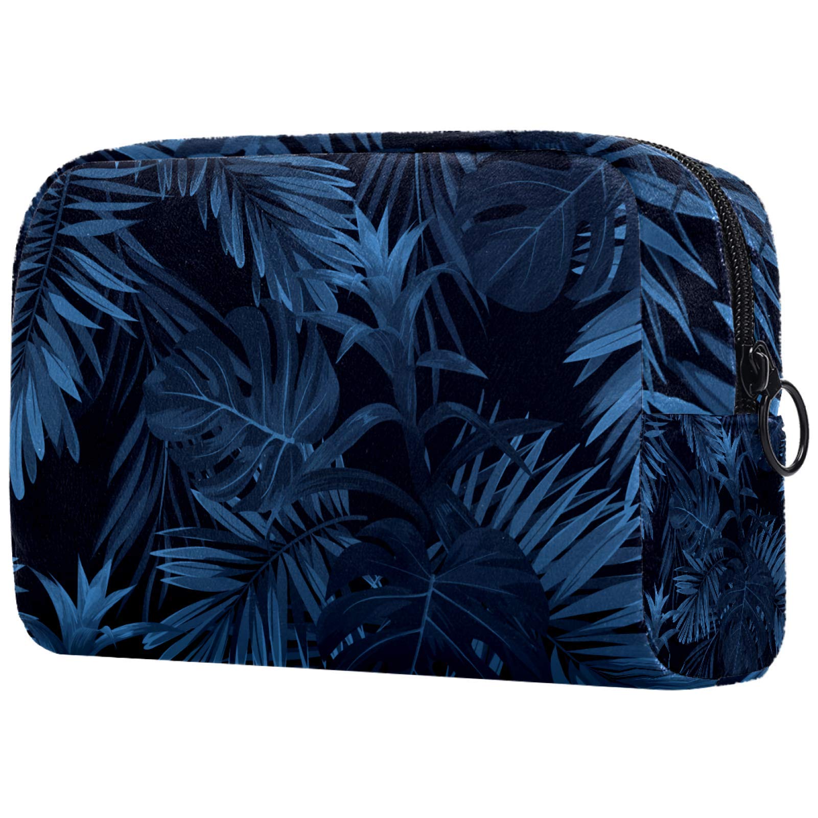 Toiletry Bag with Zippered,Large Capacity Reusable Makeup Pouch Cosmetic Travel Bag with Tropical Blue Leaves Plant for Teen Girls Women