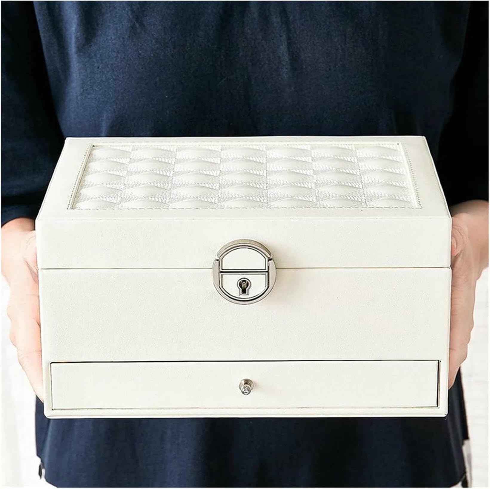 Organisateur de bijoux anti-noeud boîte en cuir 2 couches à miroir