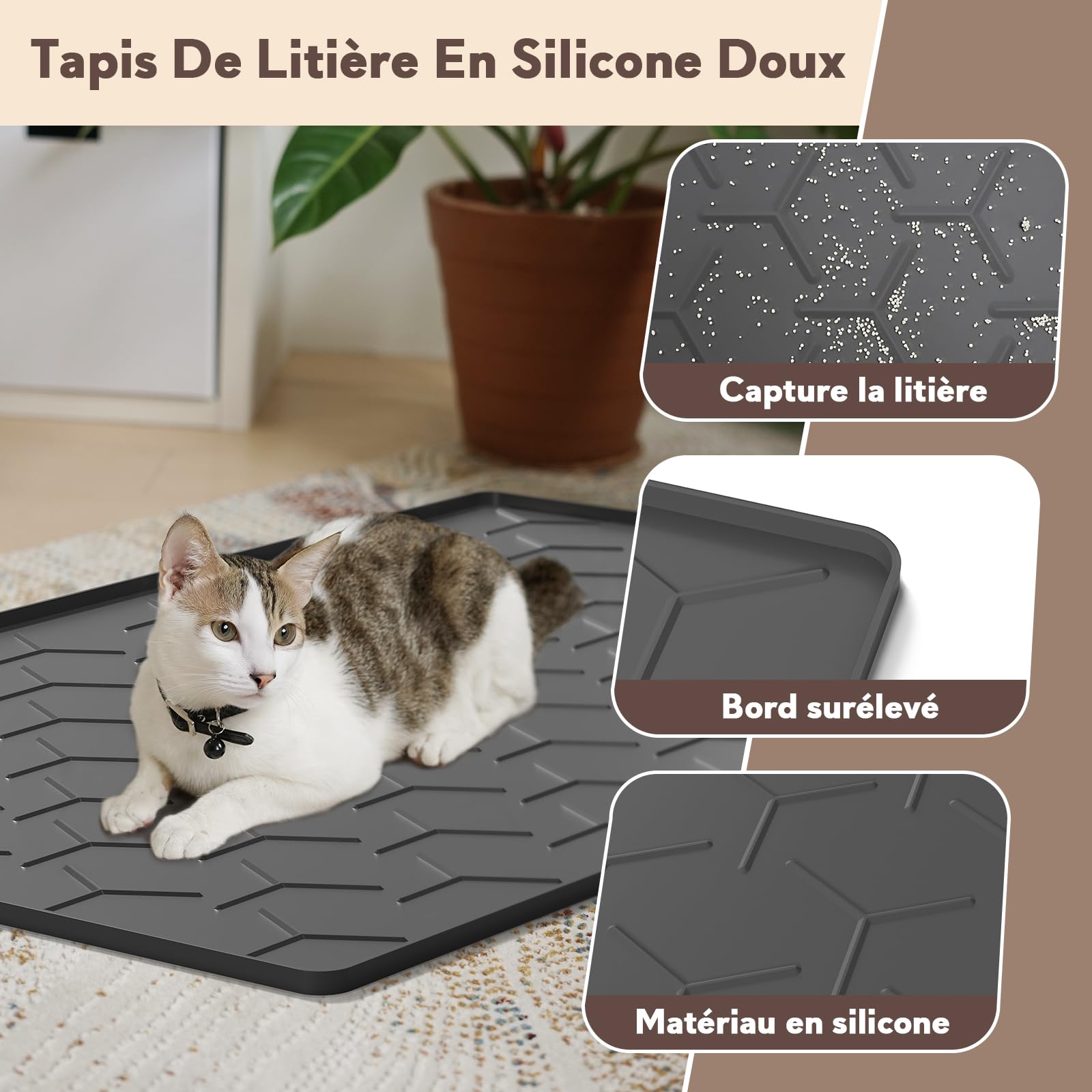 Garoopion Tapis Litiere Chat, 86x56cm Tapis de litière pour Chat en Silicone, Imperméable Facile à Nettoyer, Noir