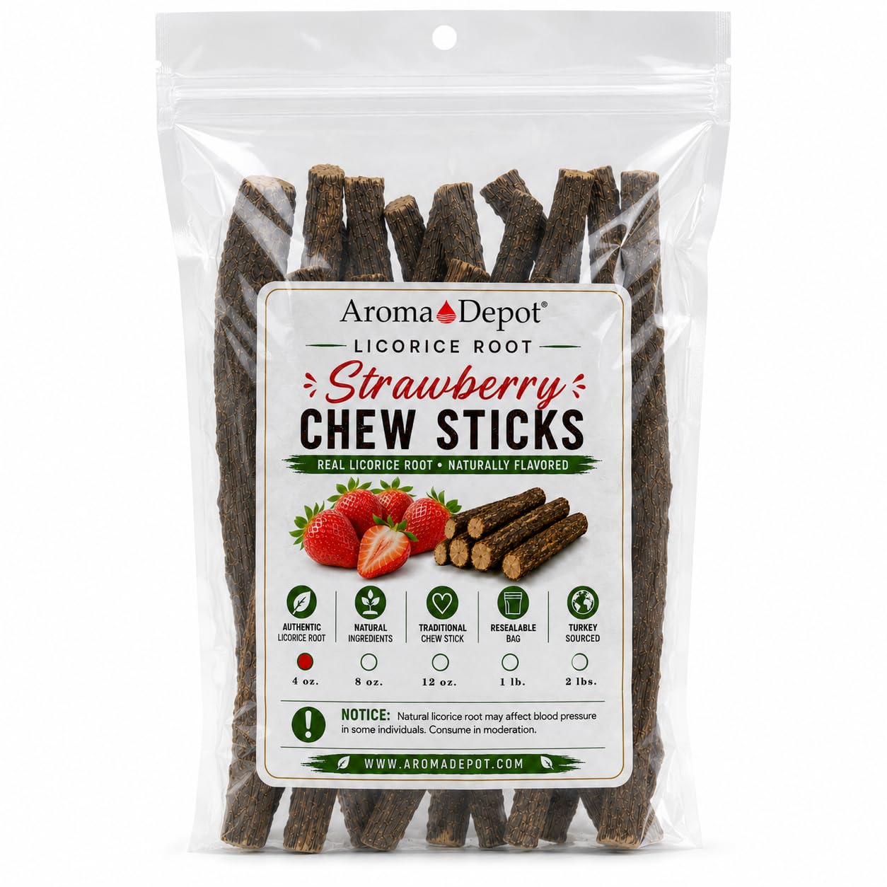 Aroma Depot Licorice Root Chew Sticks, Strawberry 4 oz. 6.5–7 Inch