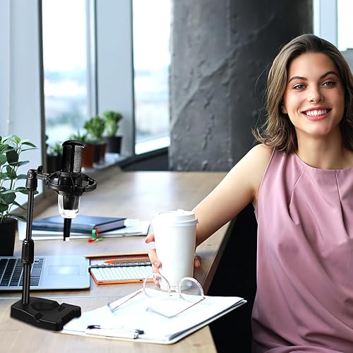 Miniatura 7 de Adjustable Desk Microphone Stand with Base Table Mic Rack for Office Meetings Recording with Shock Mount Holder and Spring Mic Clip Stable Plastic