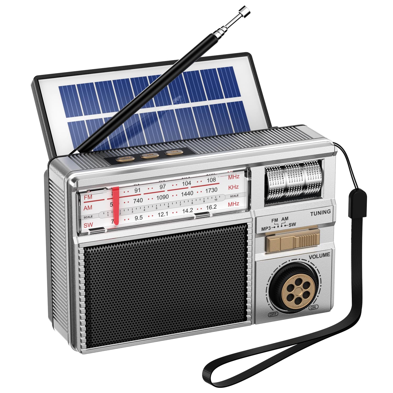 Radio Portatile AM/FM/SW Radio Ricaricabile Solare/USB-C, Piccolo Radio Transistor con Altoparlante Bluetooth, Lettore TF/USB/AUX Per Famiglia, Outdoor e Giardino