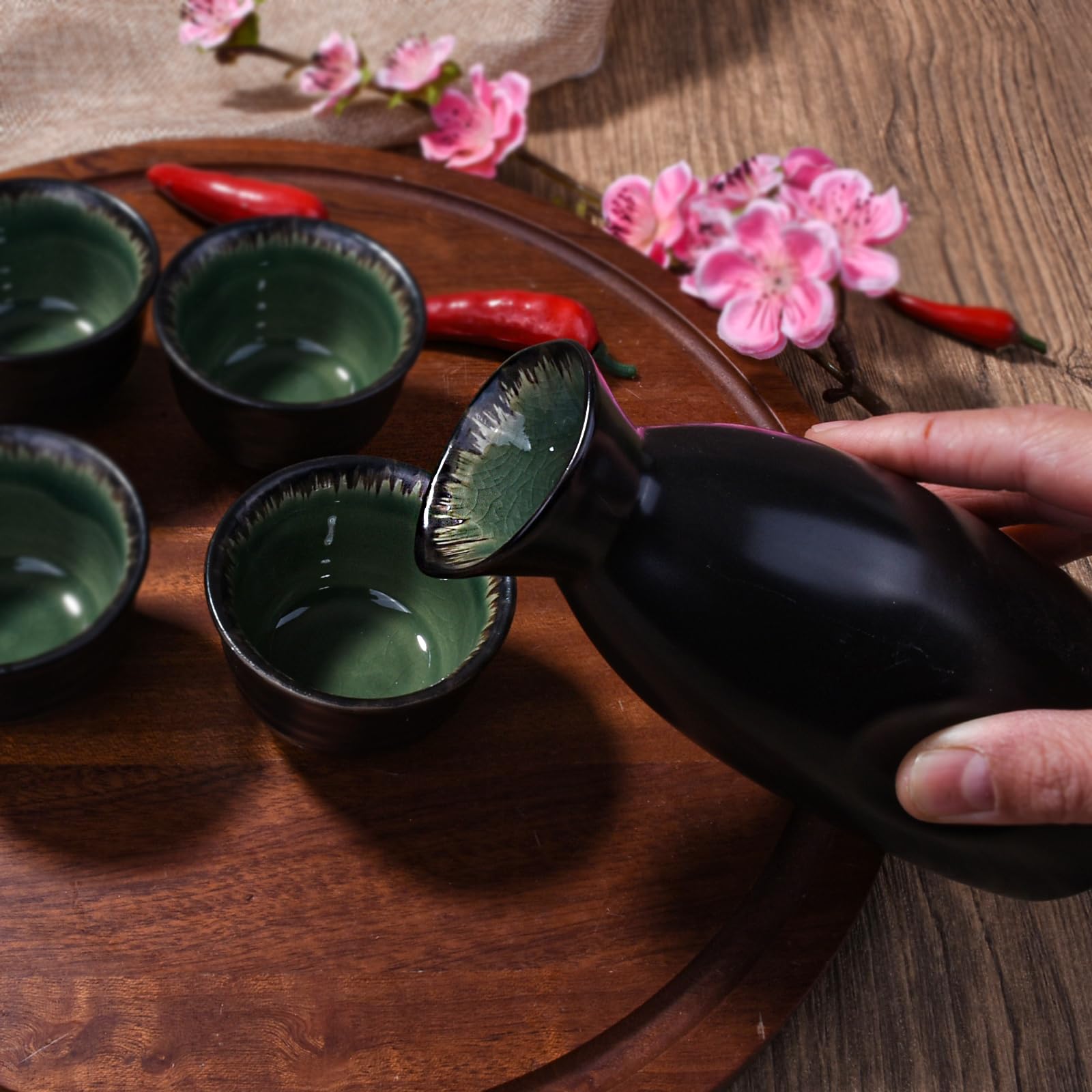 Amazon.com | Japanese Sake Set of 5, 300ml Ceramic Sake Bottle