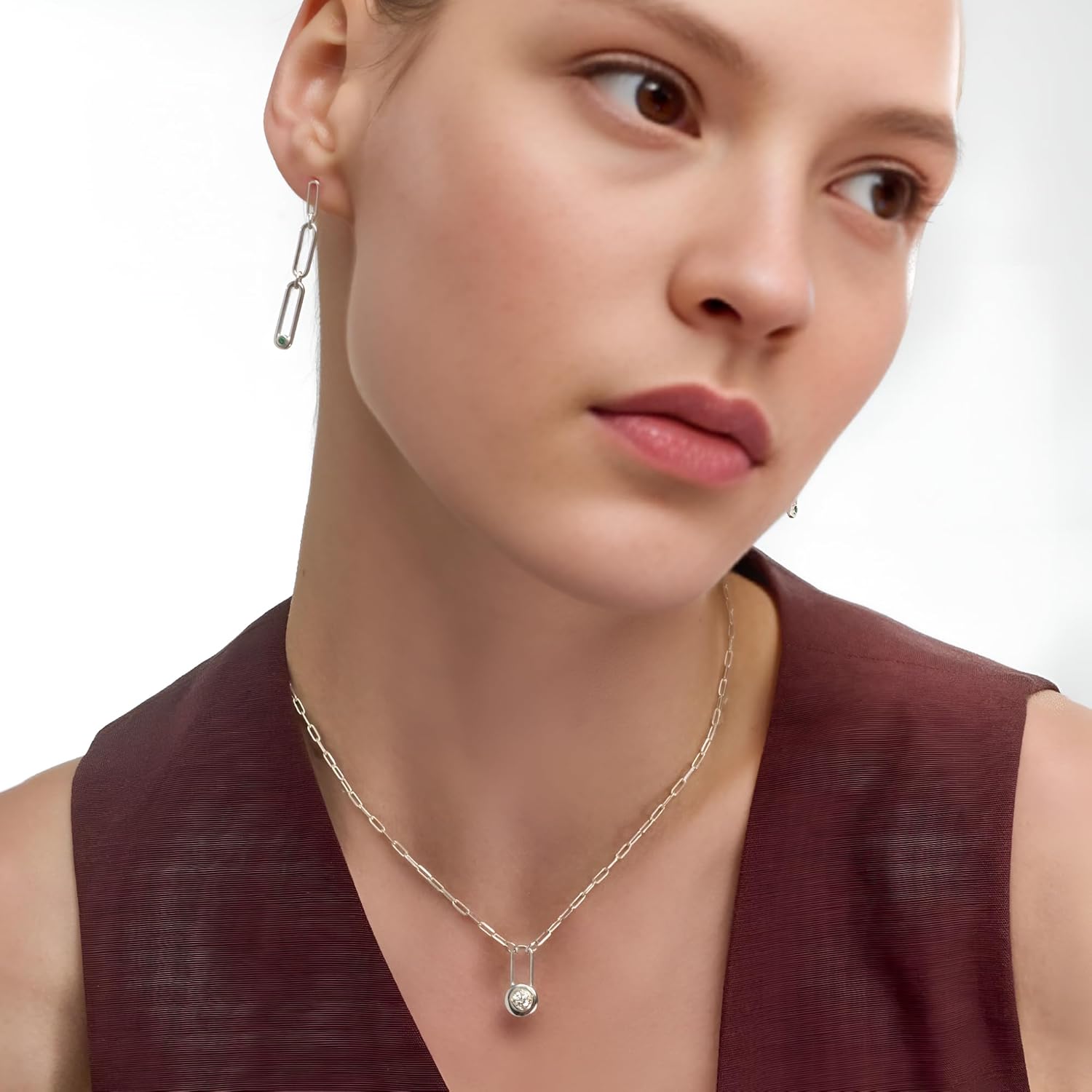 OAK & LUNA - Lock & Luna Oval/Round/Emerald Cut 0.3ct Moissanite Charm Necklace – 18K Gold Vermeil or Sterling Silver Pendant with 16″/18″/20″ Chain