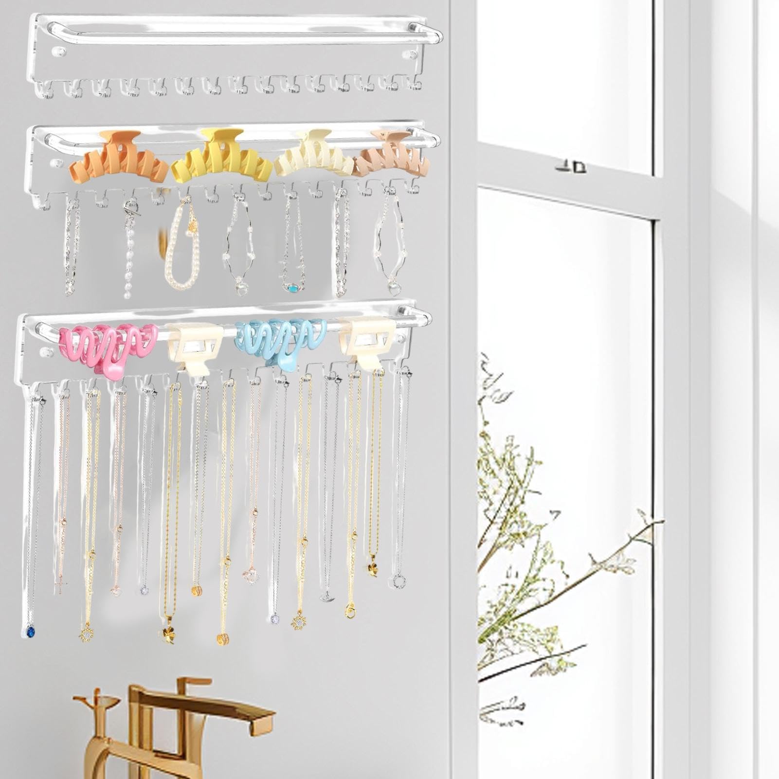 Porta collana da parete, portaoggetti per gioielli a parete - 3 supporti per gioielli a parete porta gioielli - Porta collane da parete decorativo per casa, camera da