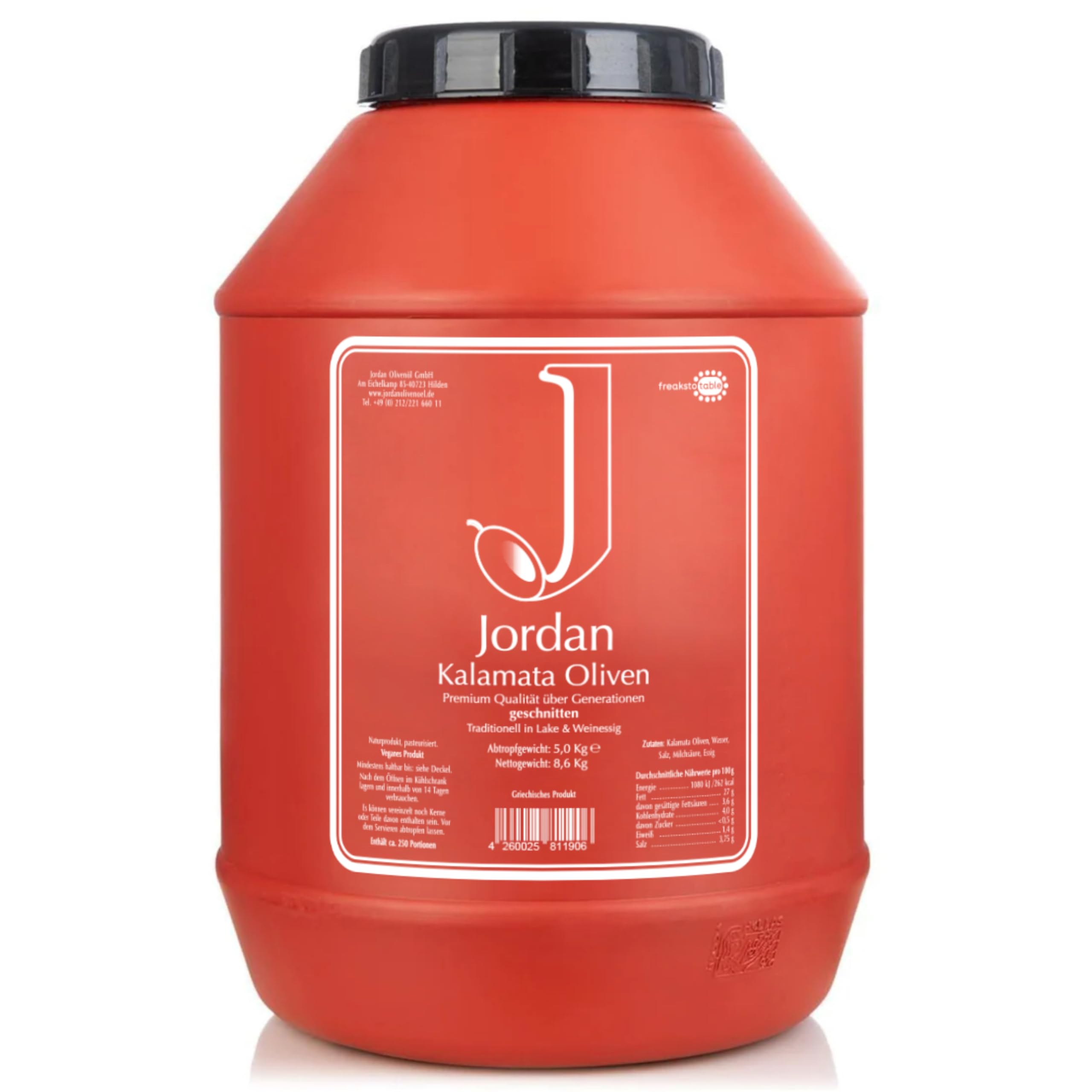 Jordan Olivenöl - Kalamata Oliven ohne Kern - geschnitten - Eimer 5 Kg