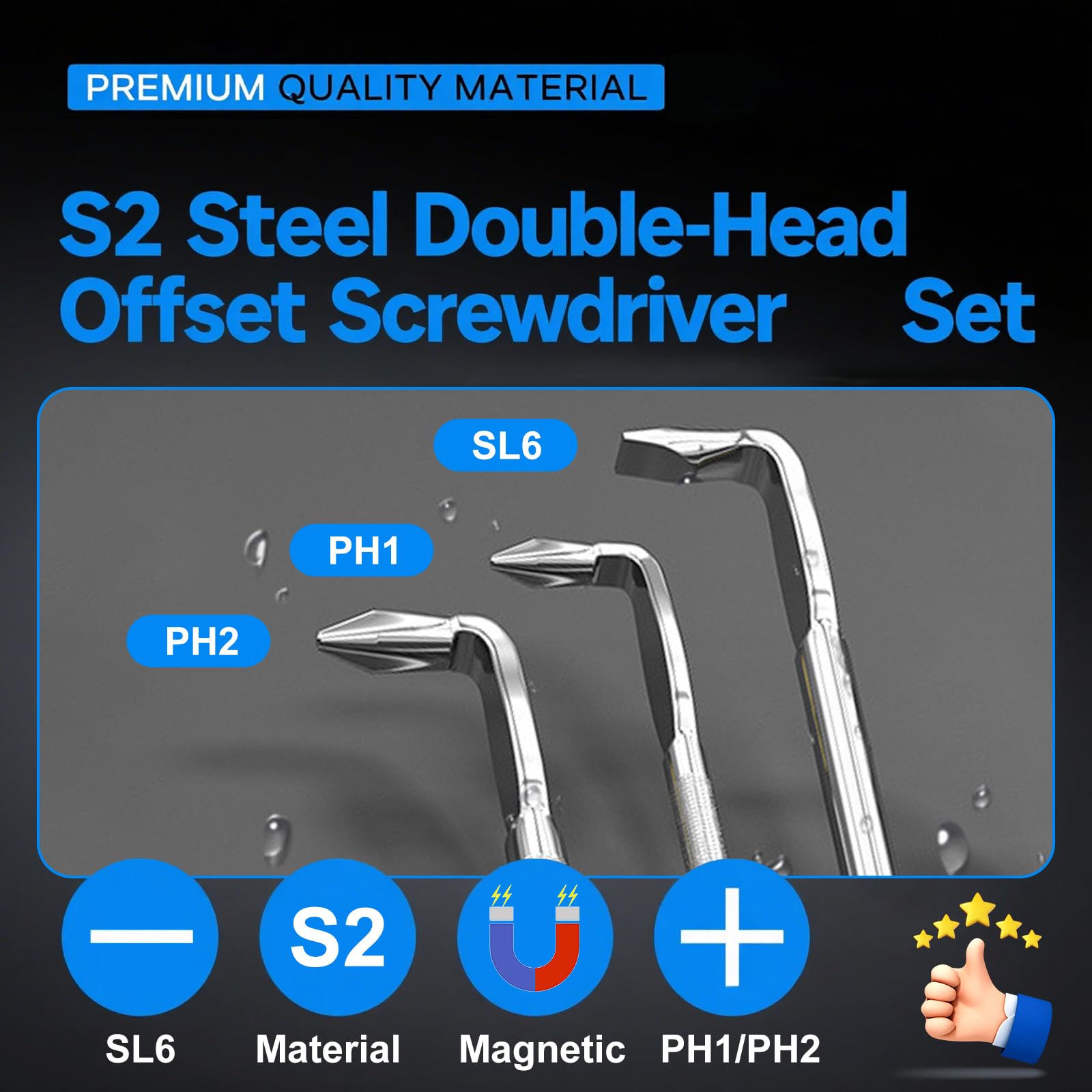 3PCS Offset Screwdriver Set S2 Steel L-Type Double Head Offset Magnetic Right Angle Screwdriver with Phillips Slotted 15mm Flat Elbow Design for Tight Space Operation - Image 3