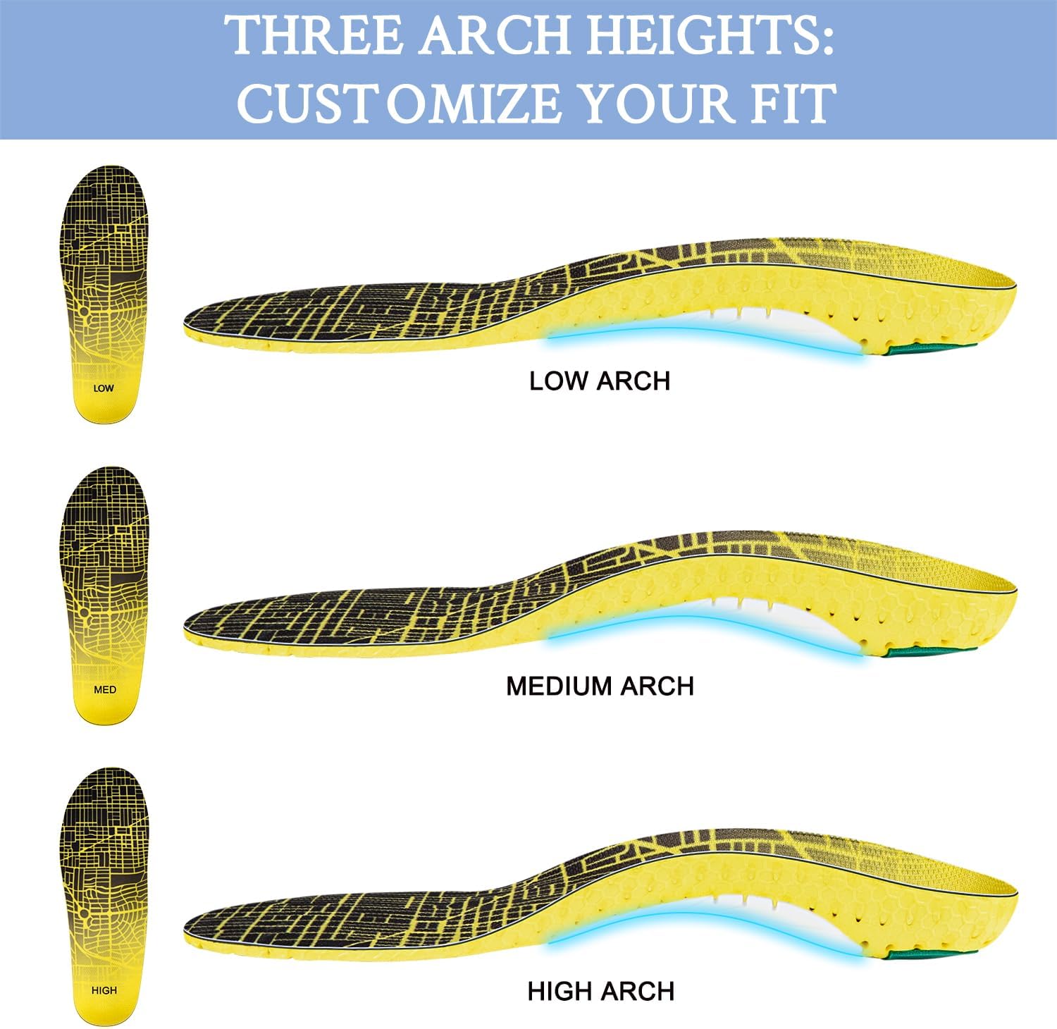Running Shoes Insoles with Low/Medium/High Arch Support Inserts for Men & Women Runners-Medium Arch,Medium - Image 3