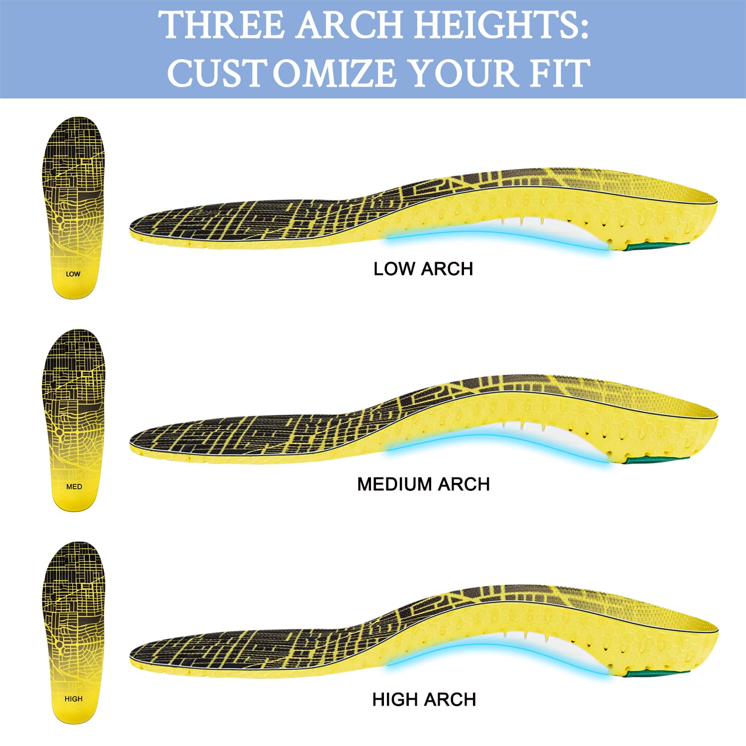 Plantillas para zapatillas de running con insertos de soporte de arco bajo, medio y alto para corredores hombres y mujeres(Arco mediano,EU 39.5-41.5)