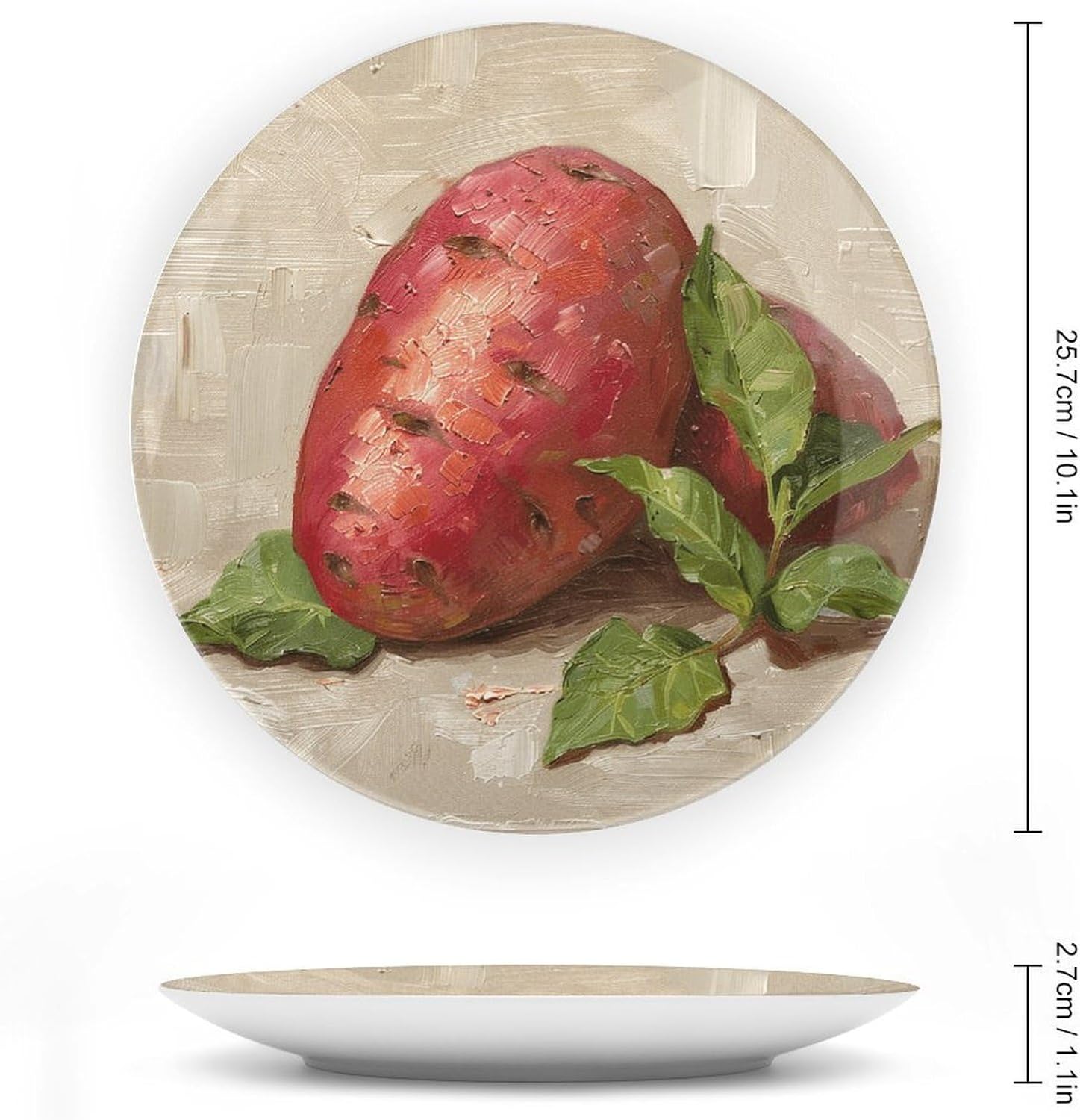 Bone China Decorative Plates Bright Red Sweet Potato Ceramic Decorative Plate Wall Decor with Display Stand Ceramic Ornaments for Wall Hanging Decoration