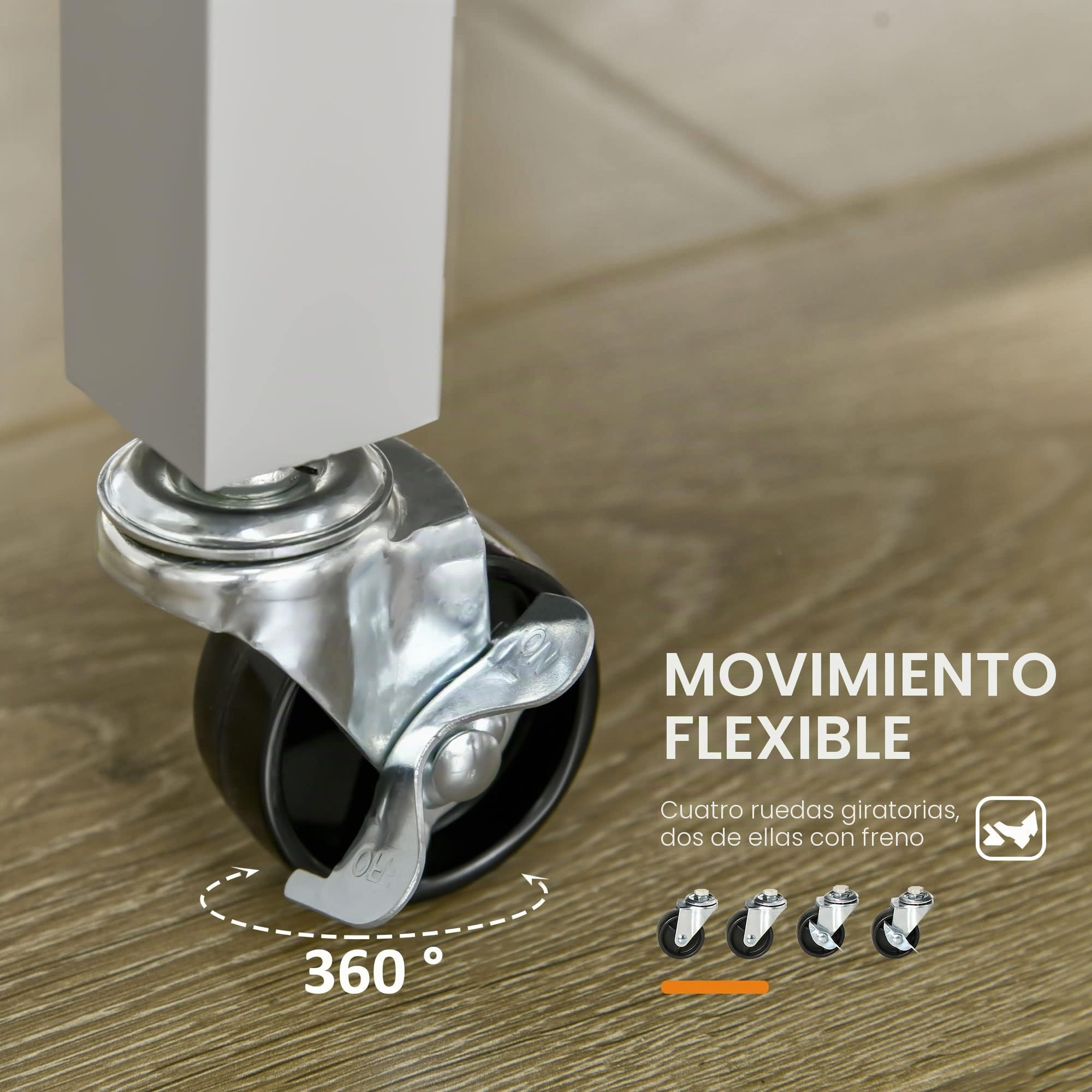 HOMCOM - Carro de Cocina con Ruedas, Superficie de Trabajo | de madera de Hevea, 2 estantes, 1 cajón, 1 portapaños