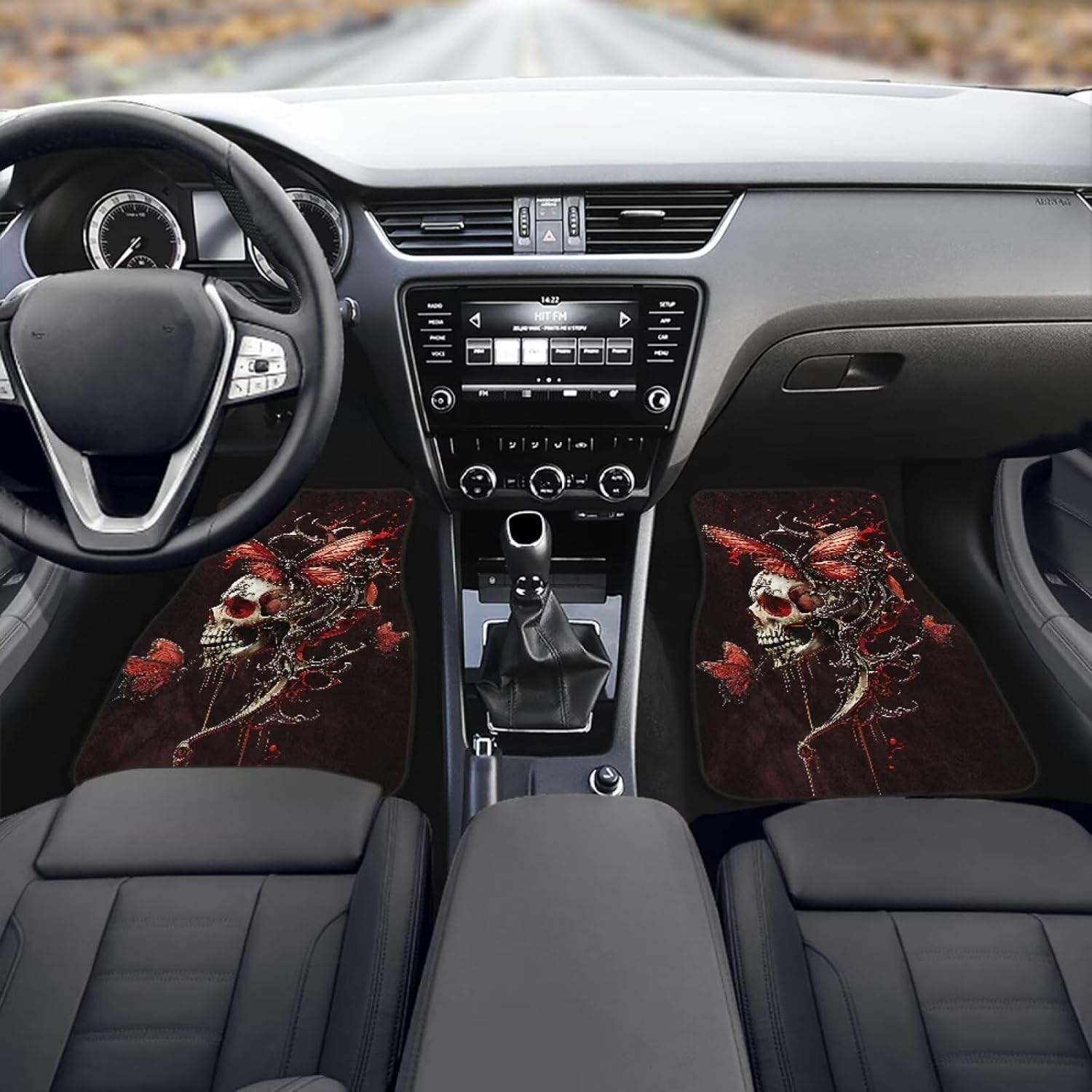 Red Skull Butterfly Art Design 4 Pcs Car Floor Mat Carpet Set, Non Slip Anti Dirty Foot Pad Vehicle Front Back Floor Mats Auto Interior Accessories Protection for Car SUV Van Truck