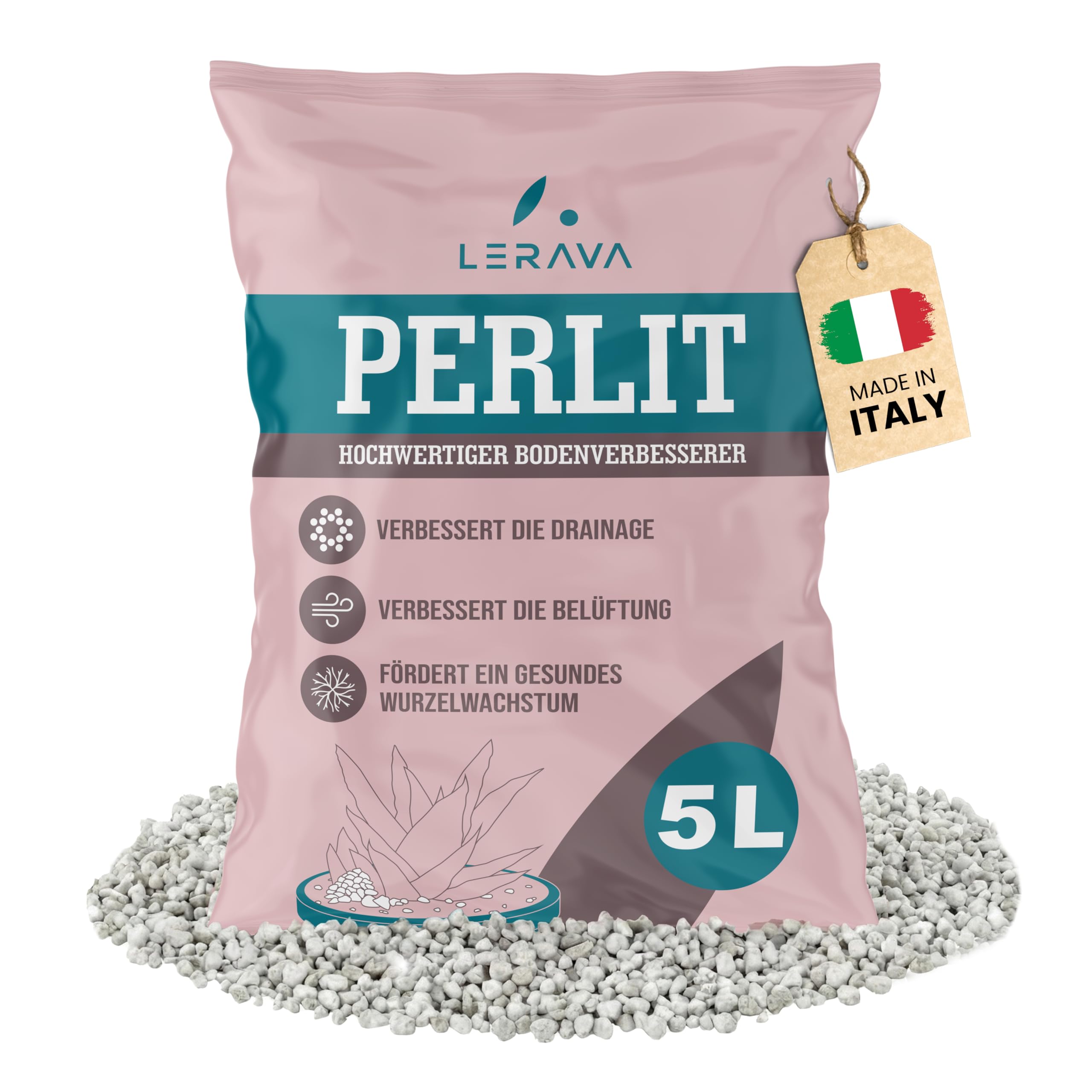 LERAVA® Perlite für Pflanzen (5L) – Grobkörniger Perlit zur Bodenverbesserung – Sorgt für optimale Drainage & Belüftung – Natürlicher Zusatz für Erde & Hydrokultur - Granulat Pflanzen