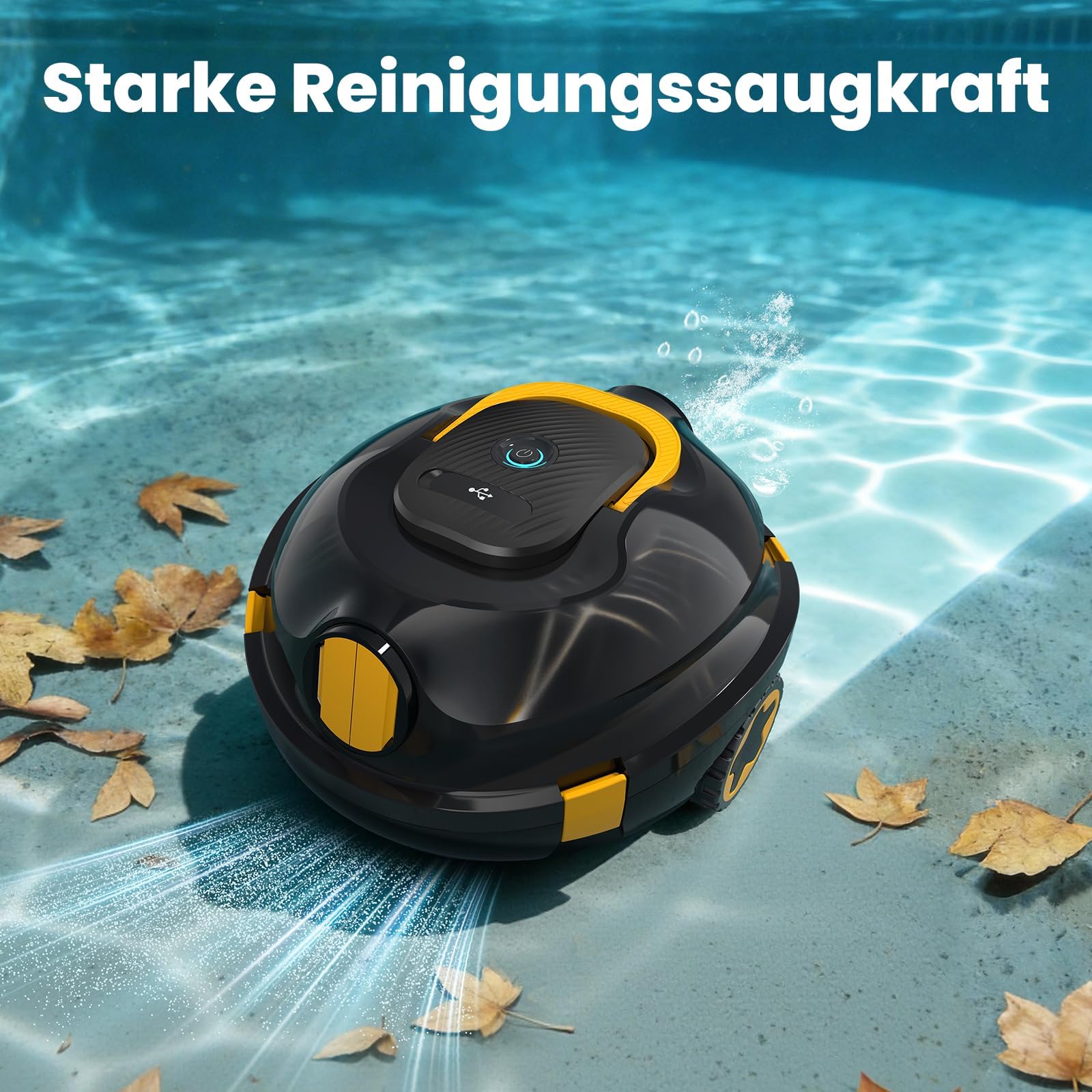 Kabellos Poolsauger Akku, 120 Min. Laufzeit, Leichtgewicht Poolroboter, Automatische Reinigung mit Selbsteinparkfunktion, Leistungsstarker Poolsauger für Flache Boden bis 110 m²(Schwarzo)