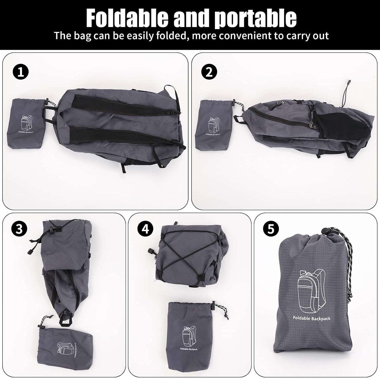 TSLBW - Sac à Dos Pliable Ultra-léger - Pour Randonnée, Voyage, Sport - Poches Latérales Filet - Réglable Et Résistant