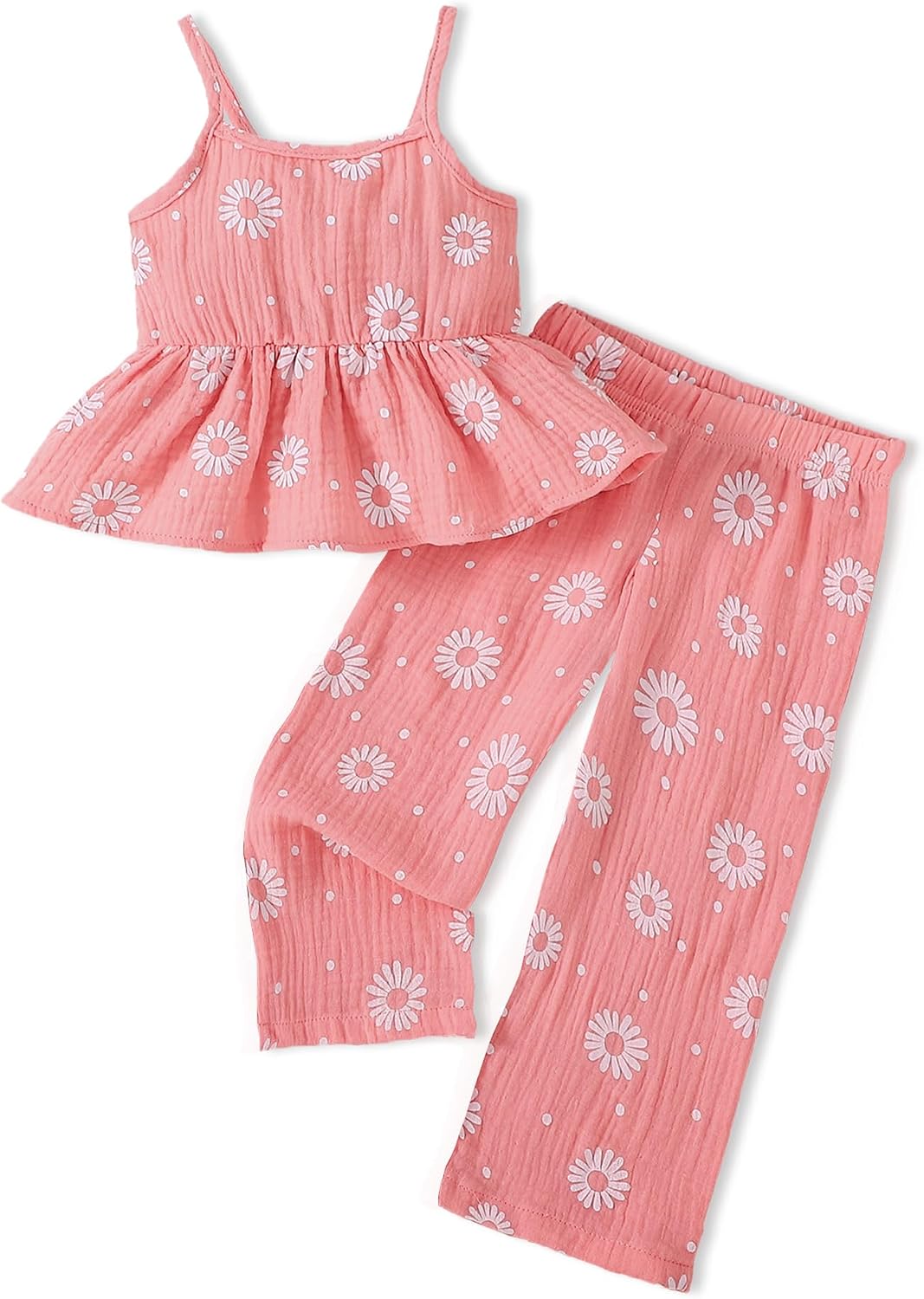 Doresbebe Toddler Baby Girl Clothes Sleeveless Summer Outfit Smocked Strap Camisole Linen Pants Prety Spring Clothing Set