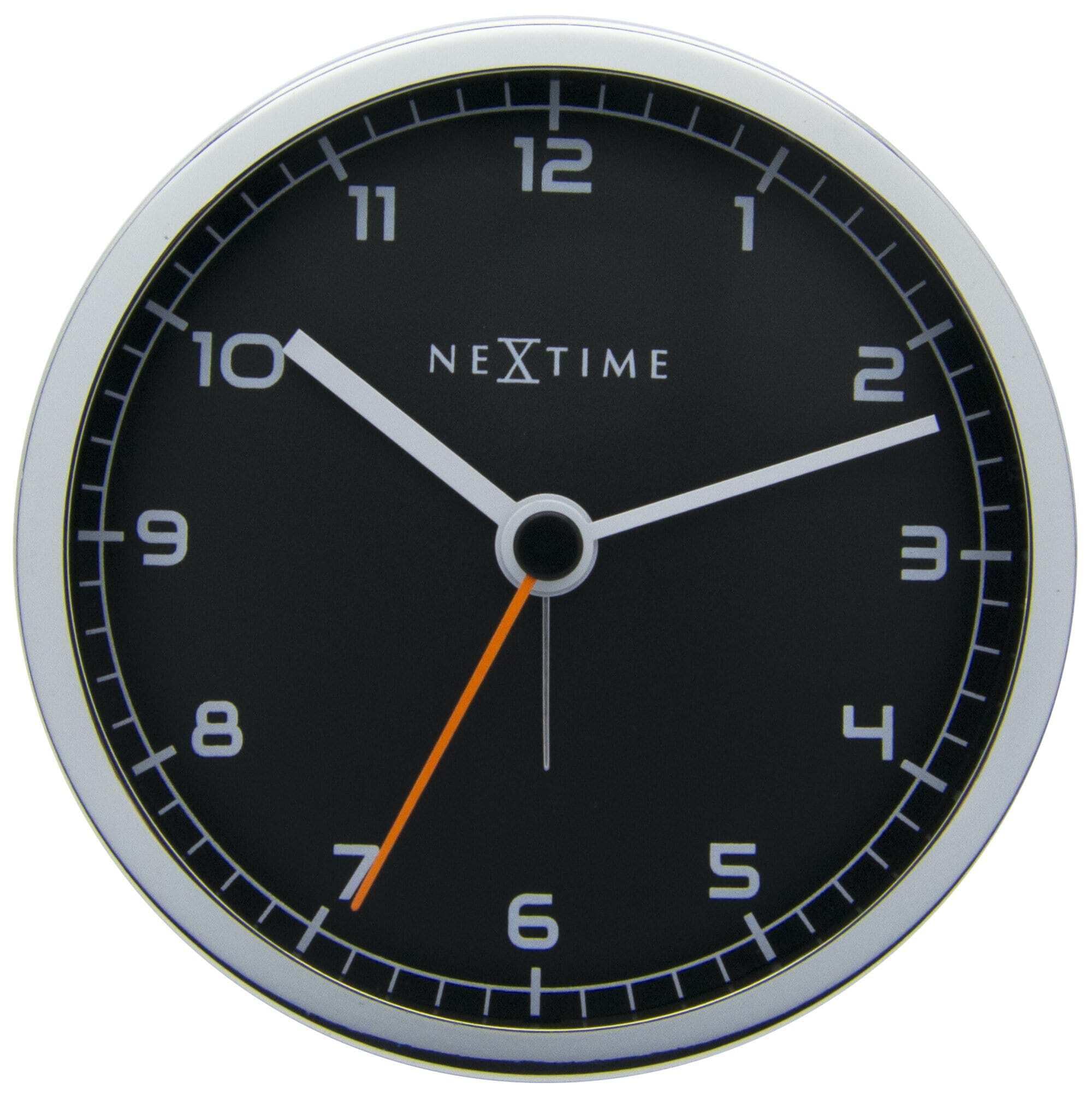 NeXtime alarm clock, "COMPANY ALARM" very silent, black / metallic, ø 9 cm