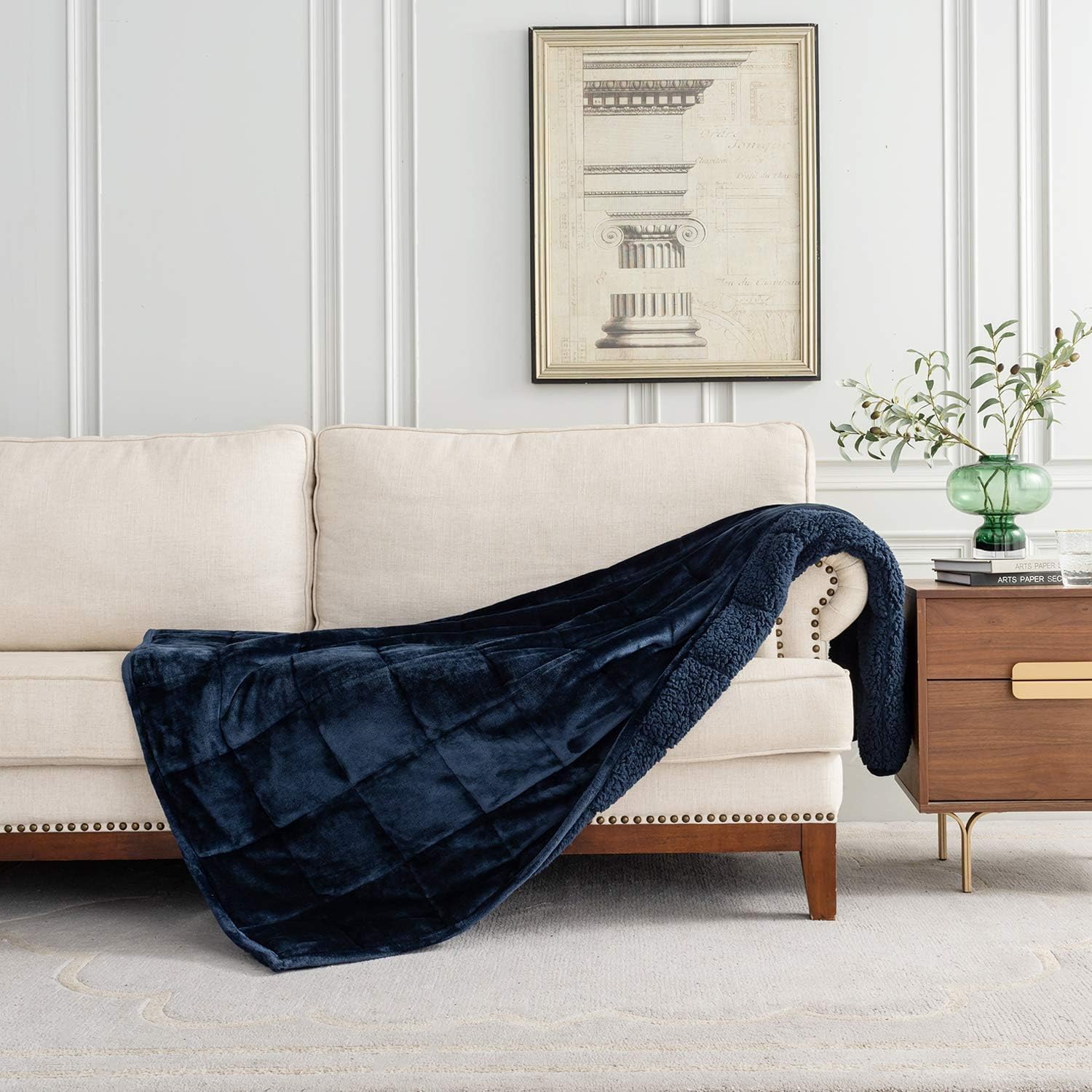 BUZIO Gewichtete Decke 7kg 120 x 180cm für Erwachsene, weiche kuschelige warme Sherpa Decke für Sofa Bett Couch, Flauschiger Plüsch Fleece, Marineblau