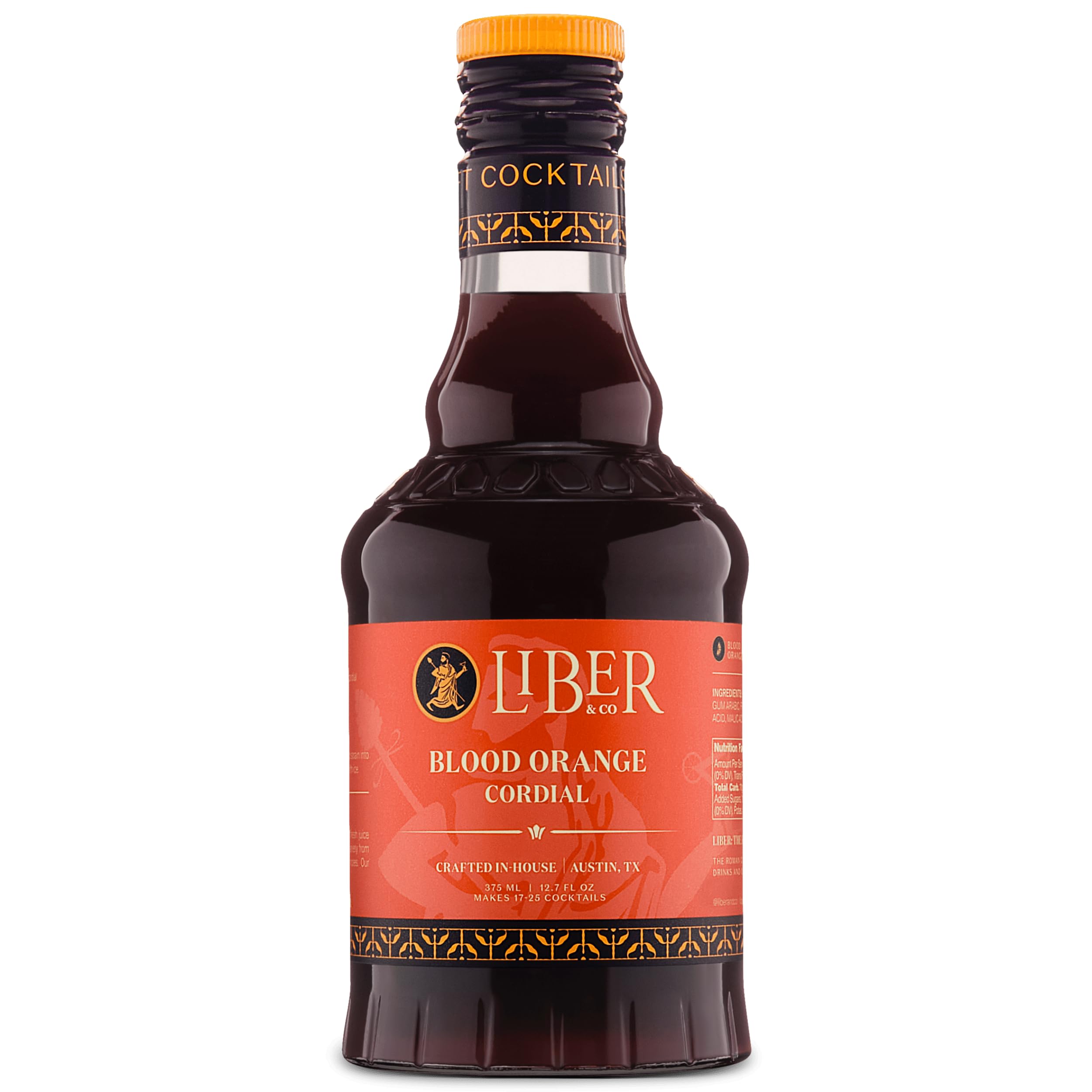 Liber & Co. Blood Orange Cordial - Craft Cocktail Mixer Made with California Moro Blood Oranges & Cold-Pressed Essential Oil - Perfect for Margaritas,