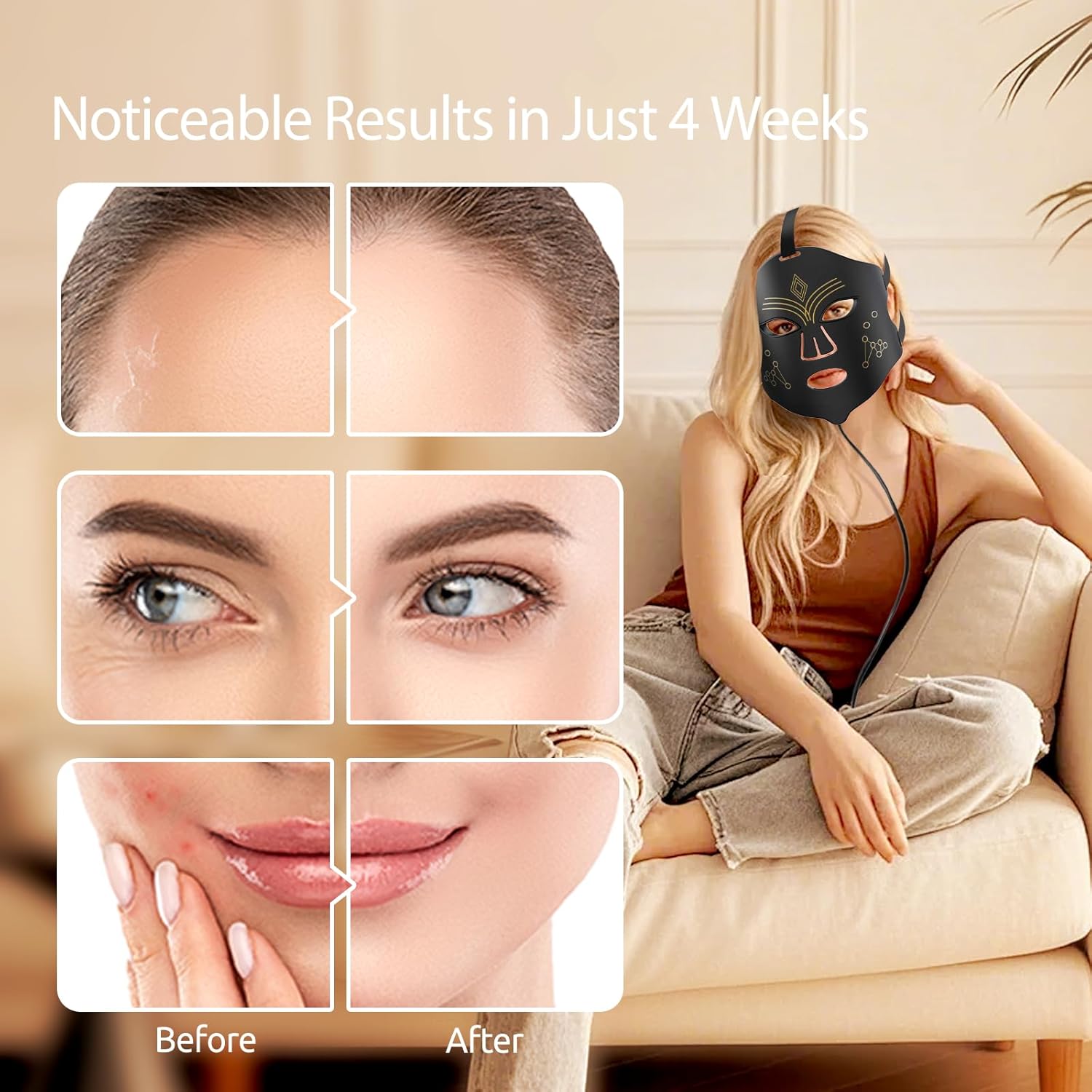 Red Light Therapy for Face, LED Face Mask Light Therapy, 4 Light Modes with NIR, Red & Blue LED Light Therapy USB-C, Remote Control Portable Led Mask for Home & Travel (Black) image 5