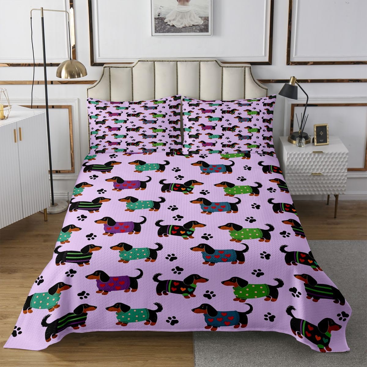 Colcha Dachshund Individual Manfei con Funda de Almohada de Perros