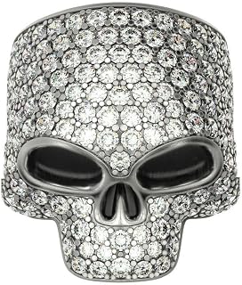 Ssjewel Chino Antrax Ring Iced Out Diamond 925 Silver Skull Decor Ring Skeleton Skull Head Ring Men's Halloween Ring Hip Hop Skull Ring Gothic Jewelry Skull Ring Handmade Biker Ring free gift box