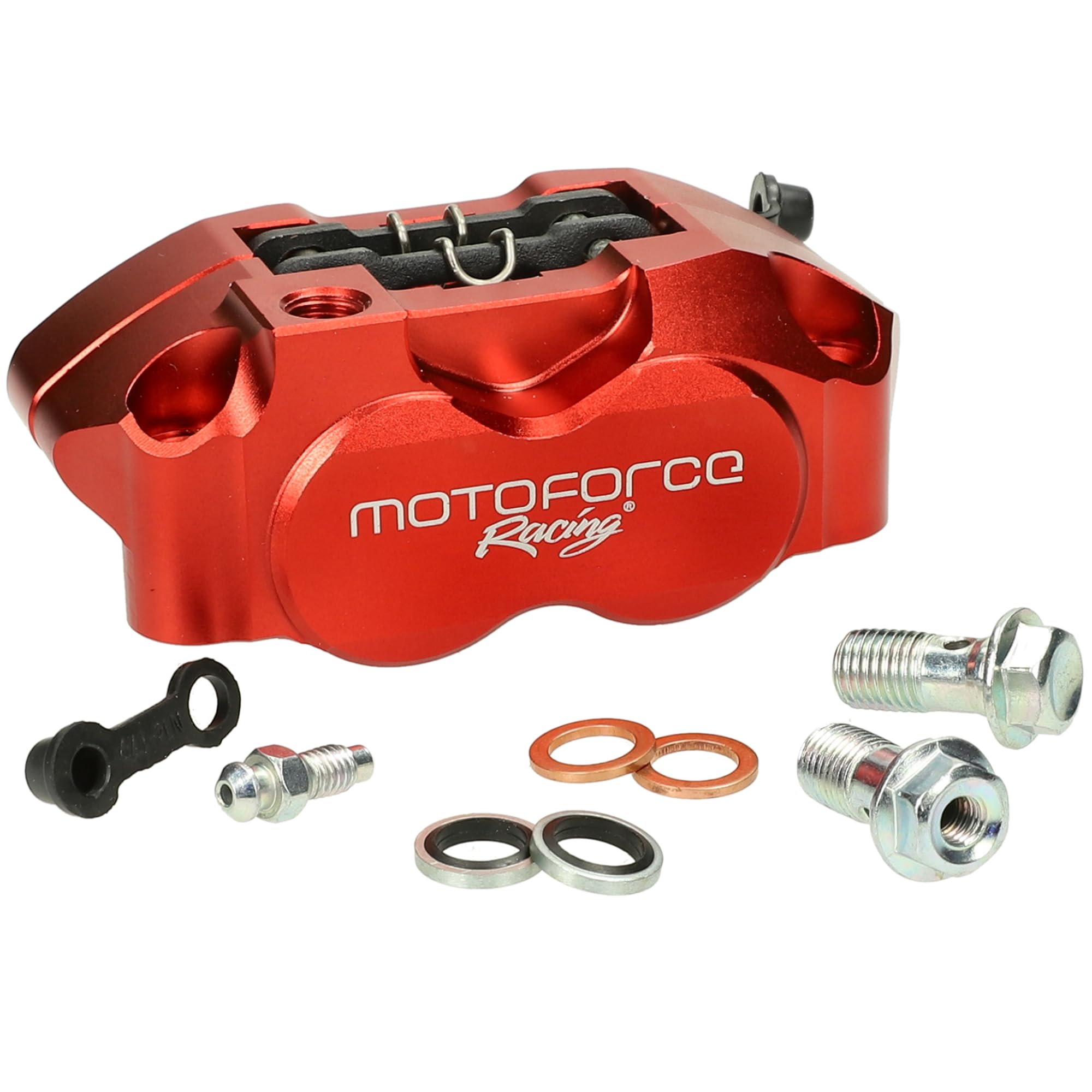 Pinza Freno Radiale Anteriore Posteriore 4 Pistoncini Motoforce Racing Rosso